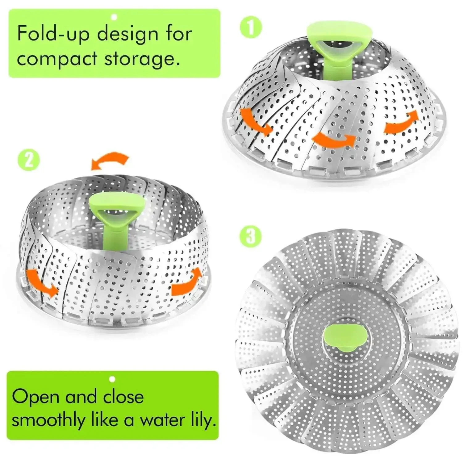 Vegetable Steamer Basket For Cooking Stainless Steel Folding Expandable Steaming Insert With Extendable Handle Fits Pots 5.1 To 9 Inches Non Rust Easy Clean Healthier Meals And Even Cooking - Image 8