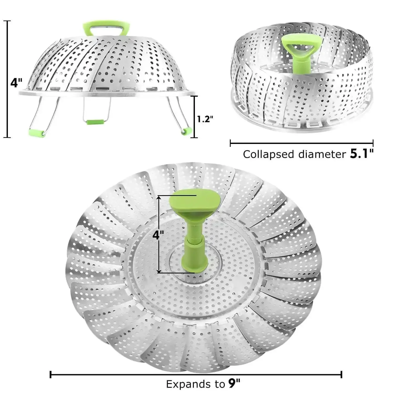 Vegetable Steamer Basket For Cooking Stainless Steel Folding Expandable Steaming Insert With Extendable Handle Fits Pots 5.1 To 9 Inches Non Rust Easy Clean Healthier Meals And Even Cooking - Image 9