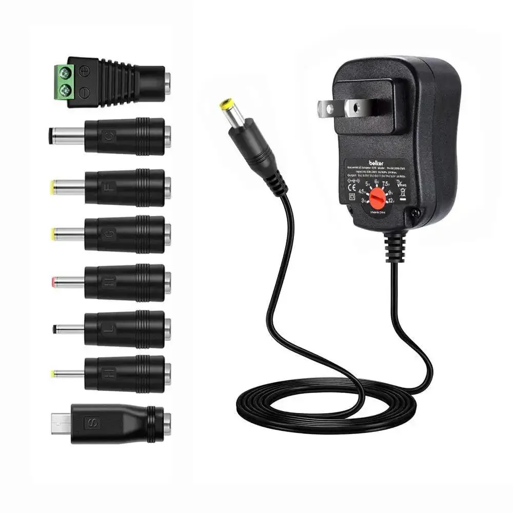 Versatile 12W Universal ACDC Power Adapter With Eight Tip Sizes, Adjustable 3V To 12V DC Output, 1000mA Max, For Your Everyday Gadgets, Micro USB Port, Wide 100 To 240V Input
