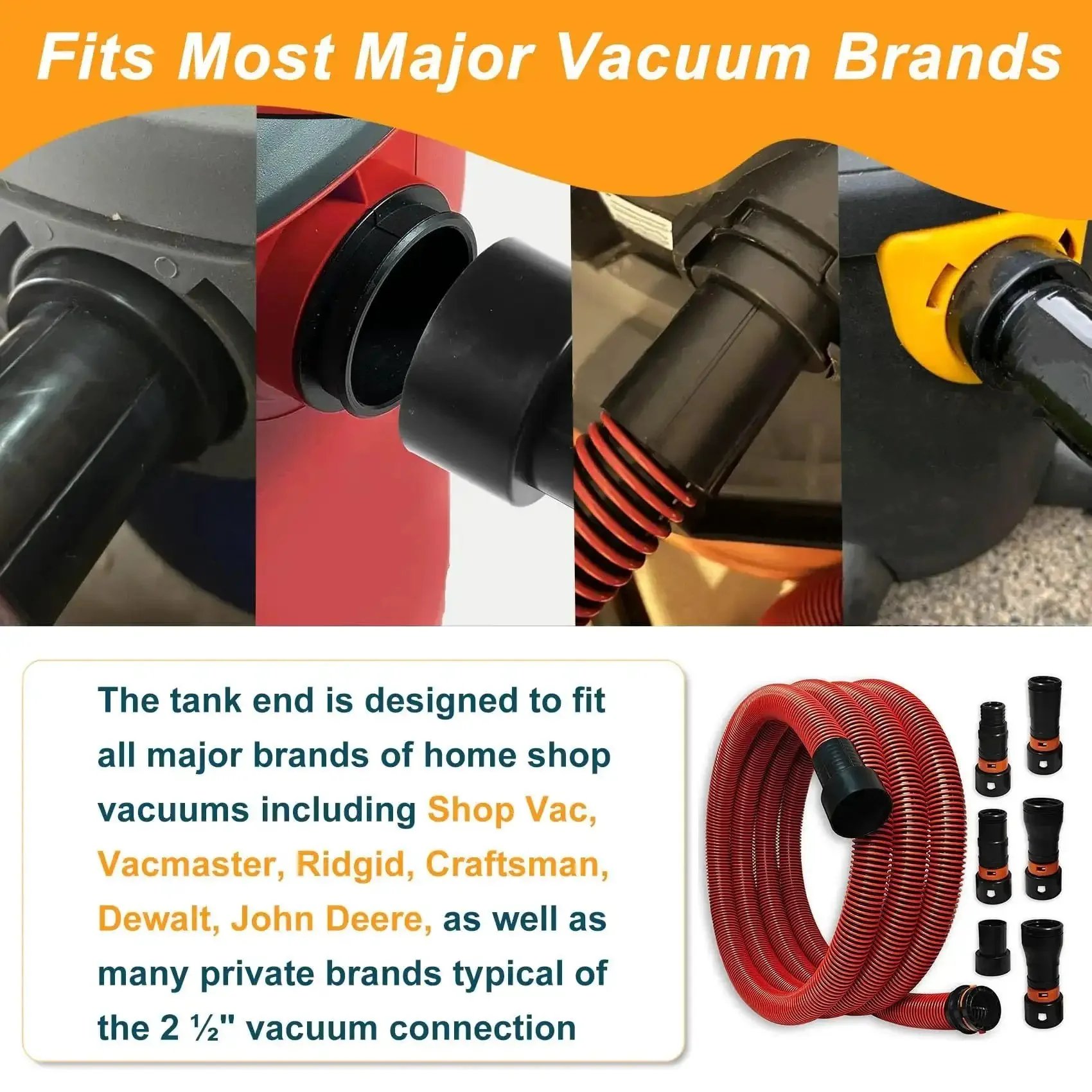 Versatile 16 Foot Vacuum Hose Kit With 6 Adapters For Dust Collection Fits Major Vacuum Brands Like DeWalt Festool Bosch Makita Ryobi Ridgid Craftsman And More For Woodworking Or Home Use For DIYers - Image 4