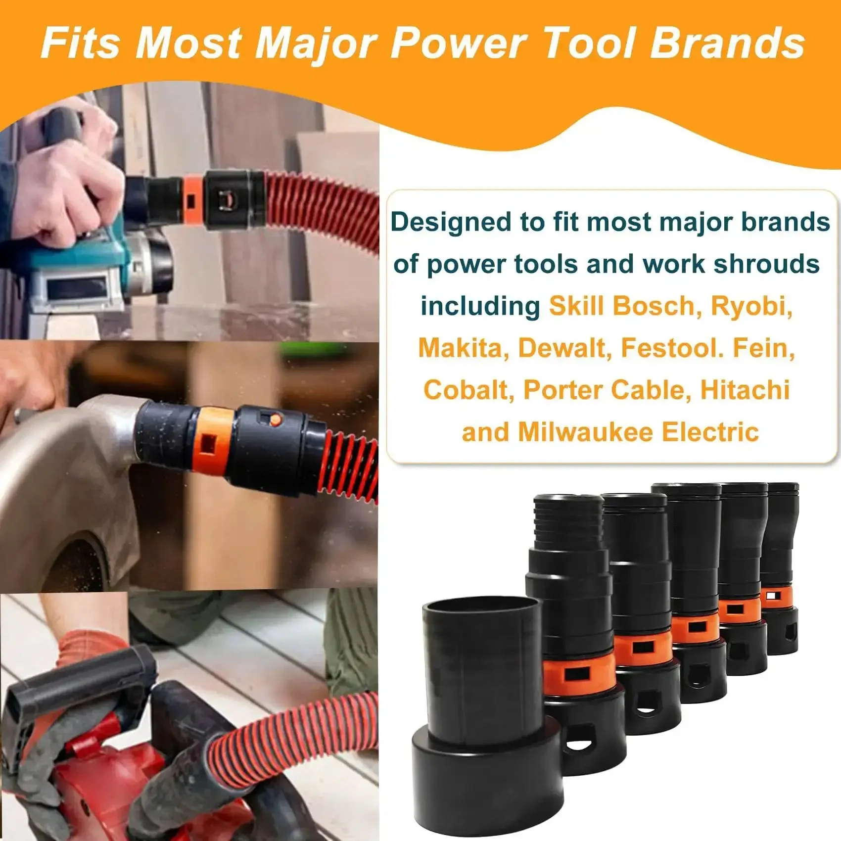 Versatile 16 Foot Vacuum Hose Kit With 6 Adapters For Dust Collection Fits Major Vacuum Brands Like DeWalt Festool Bosch Makita Ryobi Ridgid Craftsman And More For Woodworking Or Home Use For DIYers - Image 5