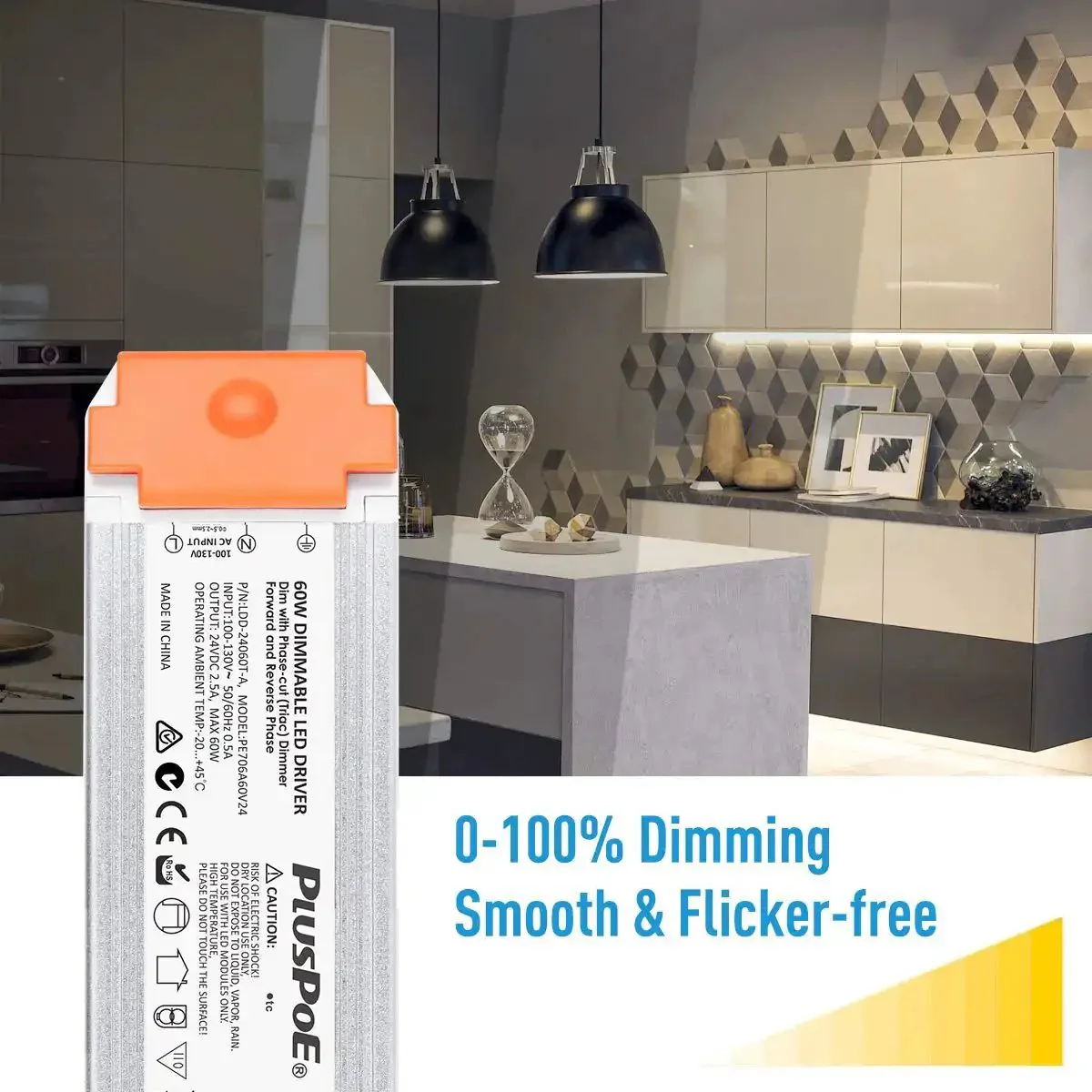 Versatile 24V 60W Dimmable LED Driver For LED Strip Lights With Universal Triac ELV MVL Dimming, 120V AC To 12V DC Power Supply, Quiet Flicker Free MCU Dimming, Compatible With Lutron And Leviton Wall Dimmers - Image 2