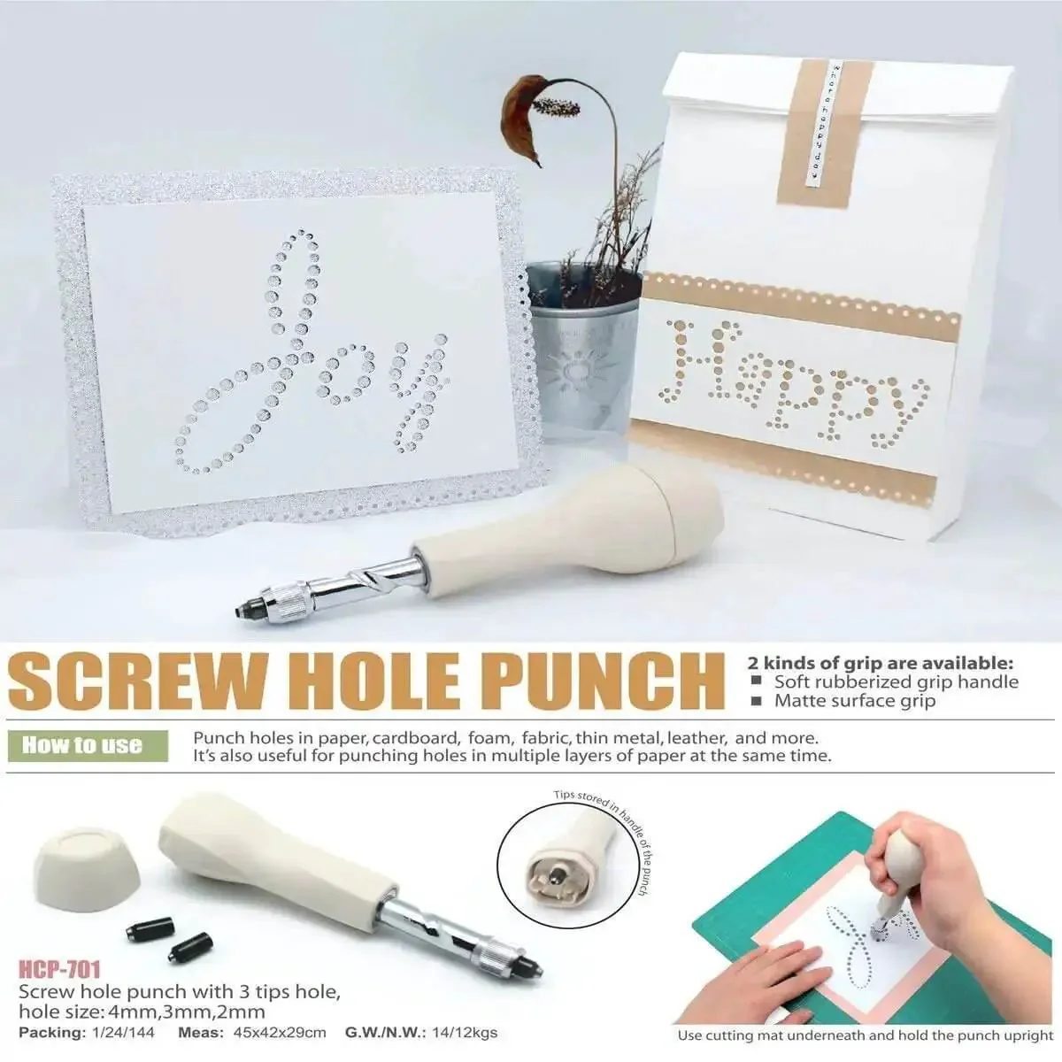 Versatile Screw Punch With 2Mm, 3Mm And 4Mm Tips For Circular Paper Holes Anywhere, Oversized Soft Grip Handle Makes Punching Paper And Scrapbooking A Breeze - Image 2