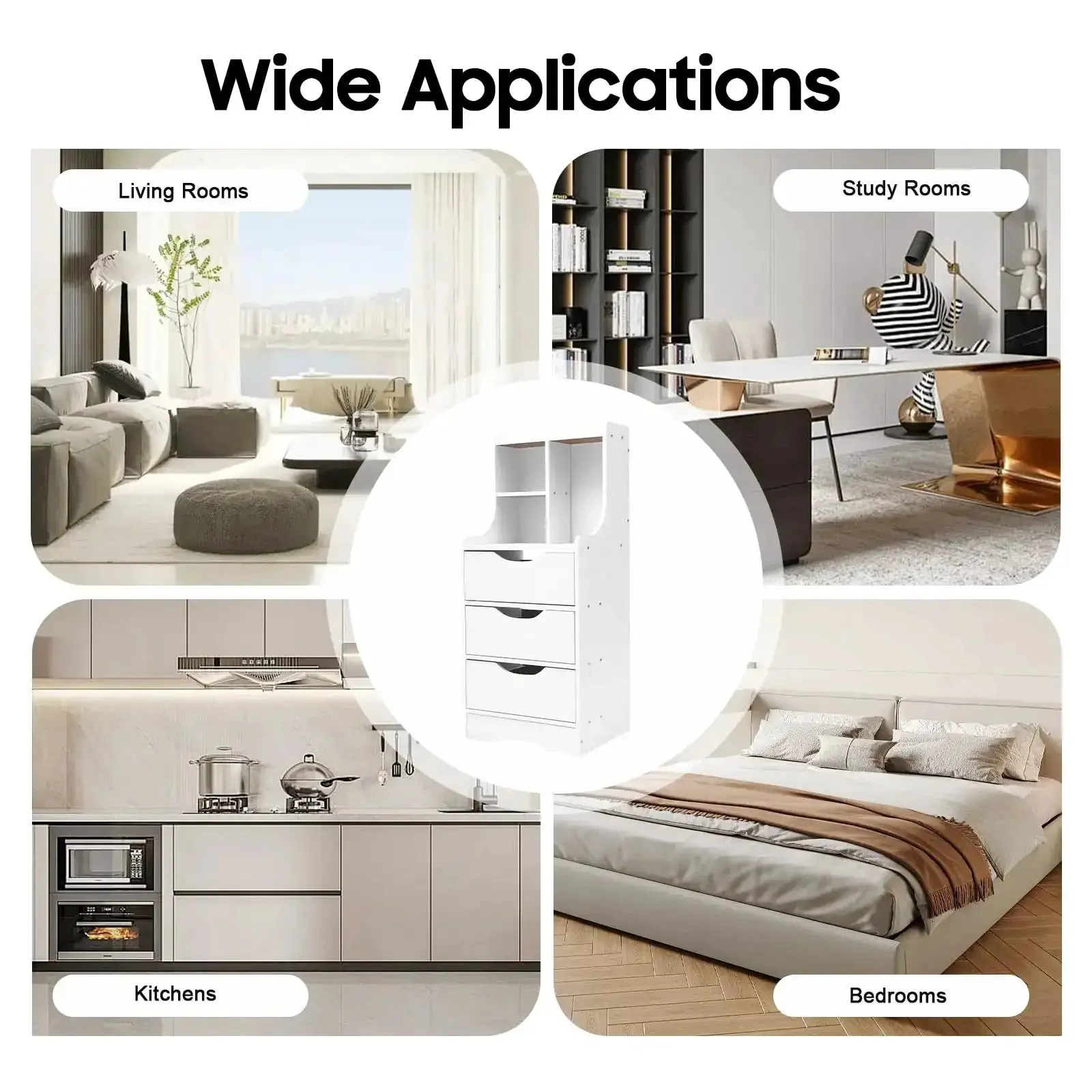 Vertical Bedside Cabinet With Three Drawers And Open Storage Shelf Nightstand End Table For Bedroom White The Must Have Nightstand For Lamps Books Remotes Plants And More - Image 4