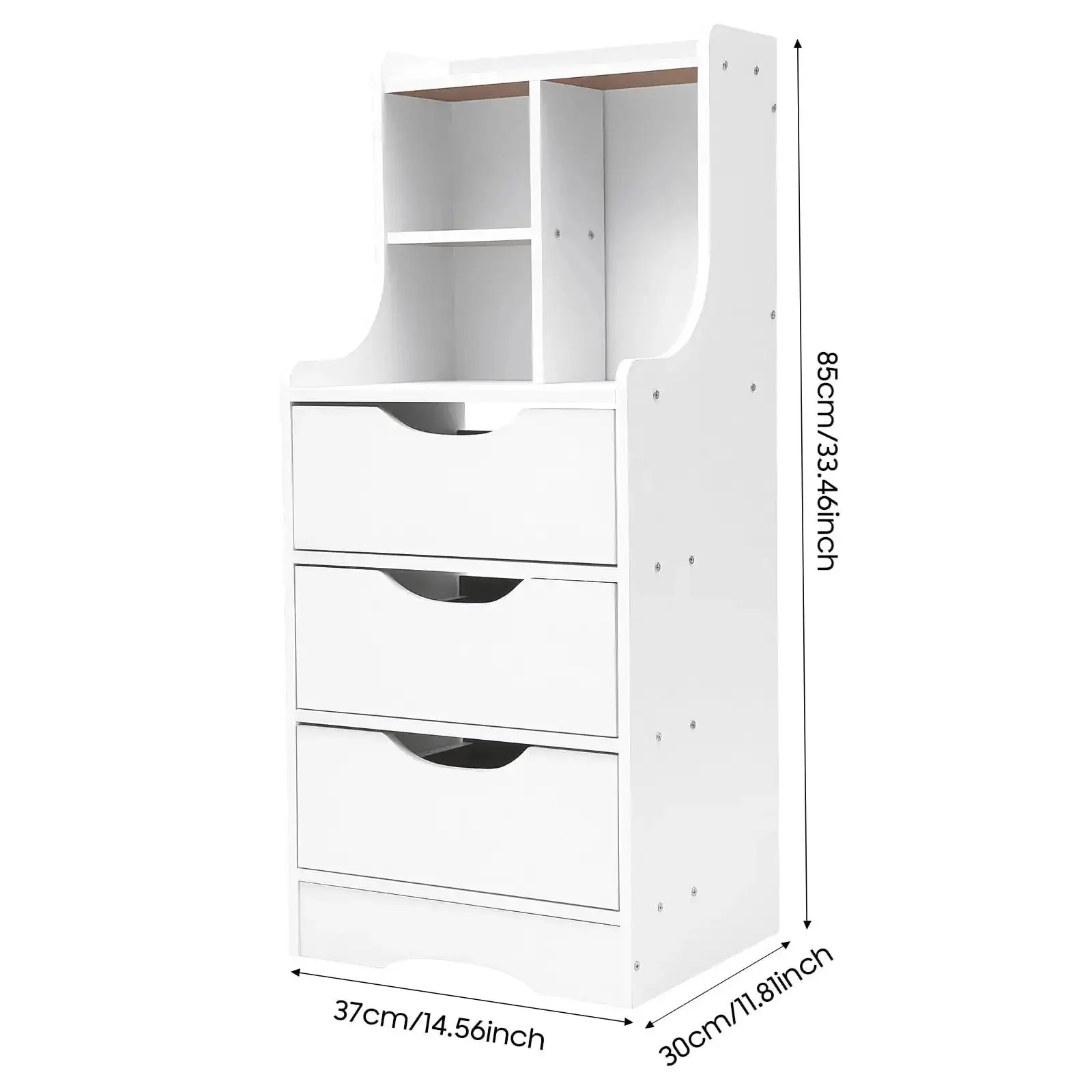 Vertical Bedside Cabinet With Three Drawers And Open Storage Shelf Nightstand End Table For Bedroom White The Must Have Nightstand For Lamps Books Remotes Plants And More - Image 9