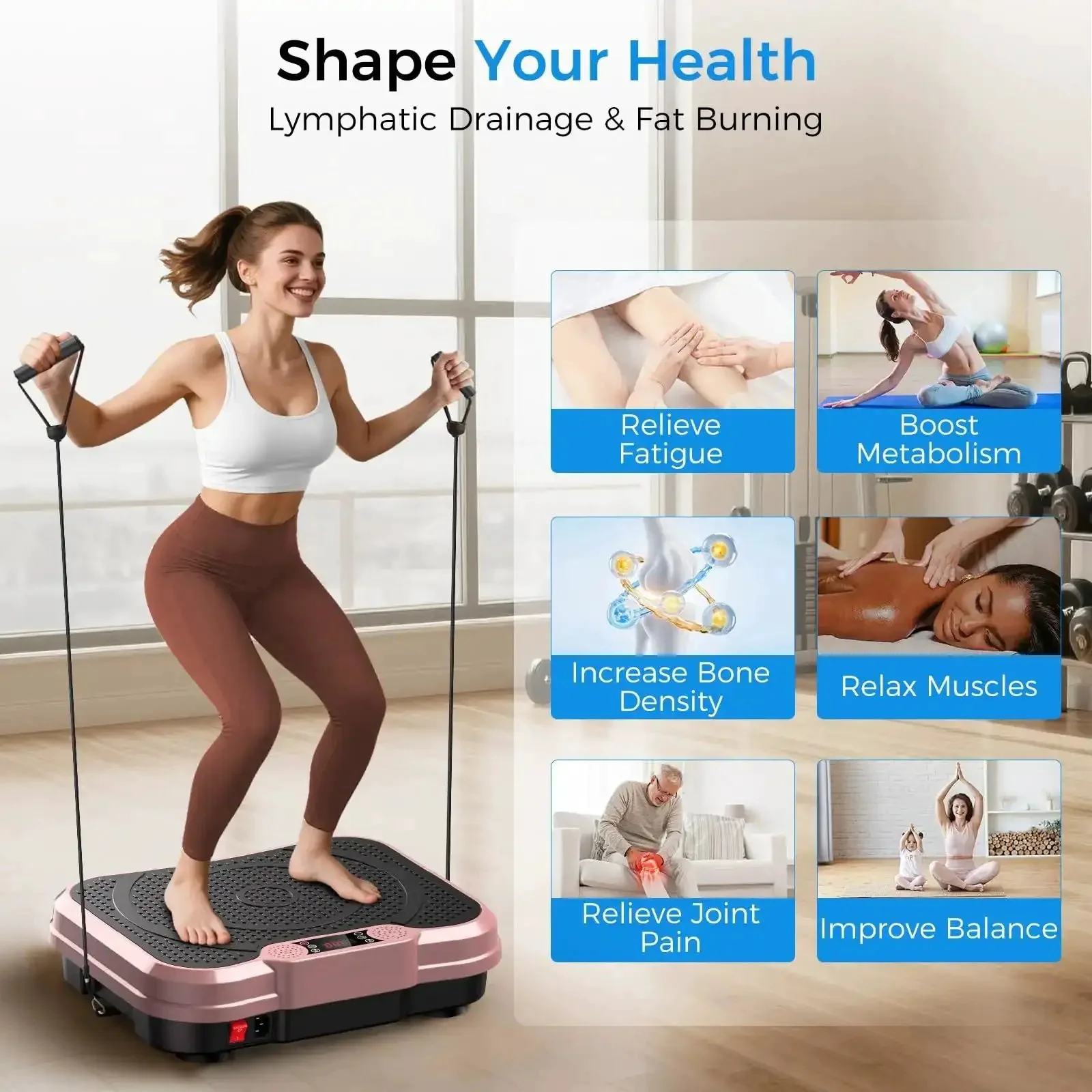 Vibration Plate Exercise Machine For Full Body Workout And Fat Burning, 400 Lbs Capacity, Lymphatic Drainage, Home Gym Rose Gold Platform For Women And Men - Image 5