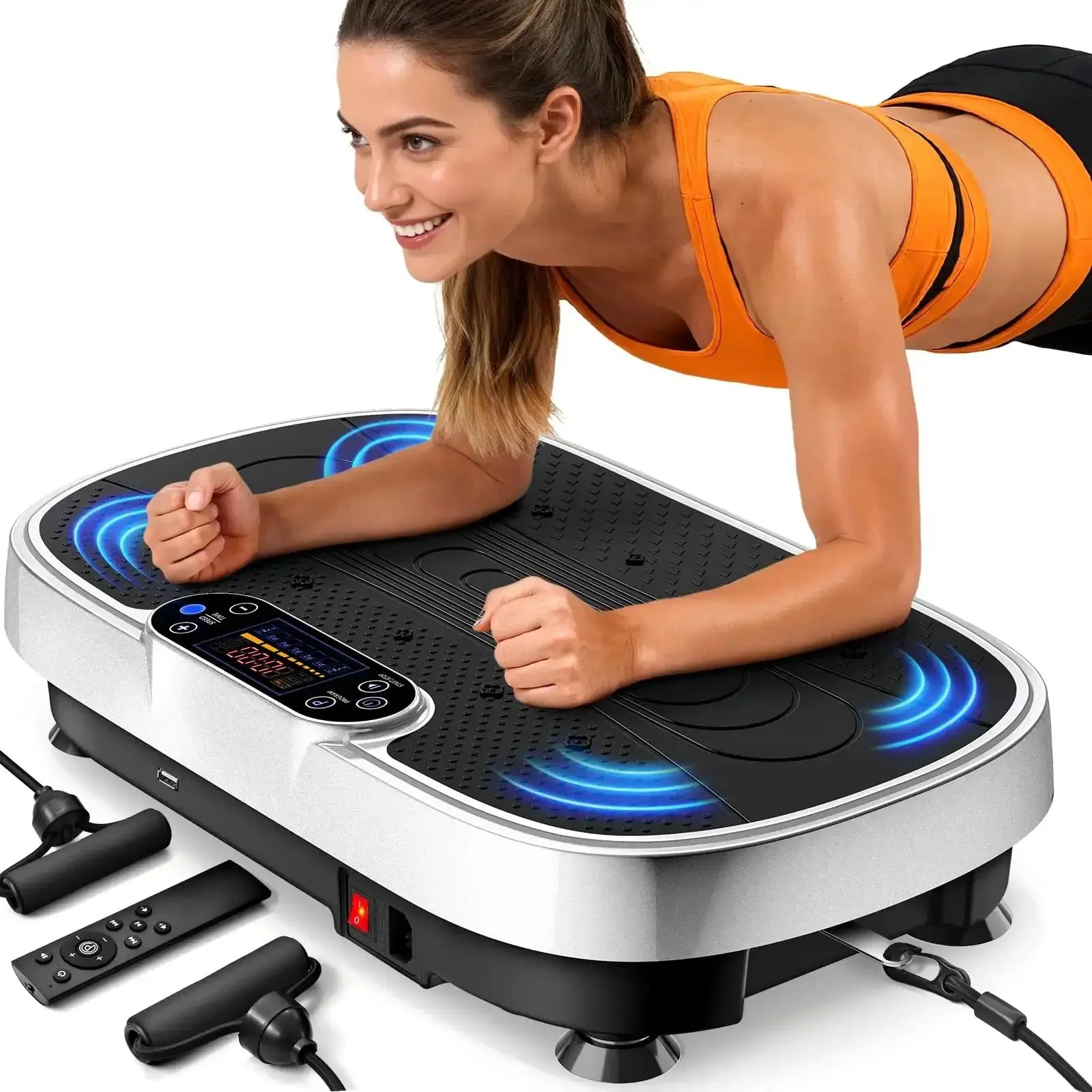 Vibration Plate Exercise Machine For Home Gym Full Body Workout With Loop Bands 330 Lbs Capacity Low Impact Fitness Platform For Weight Loss And Lymphatic Drainage