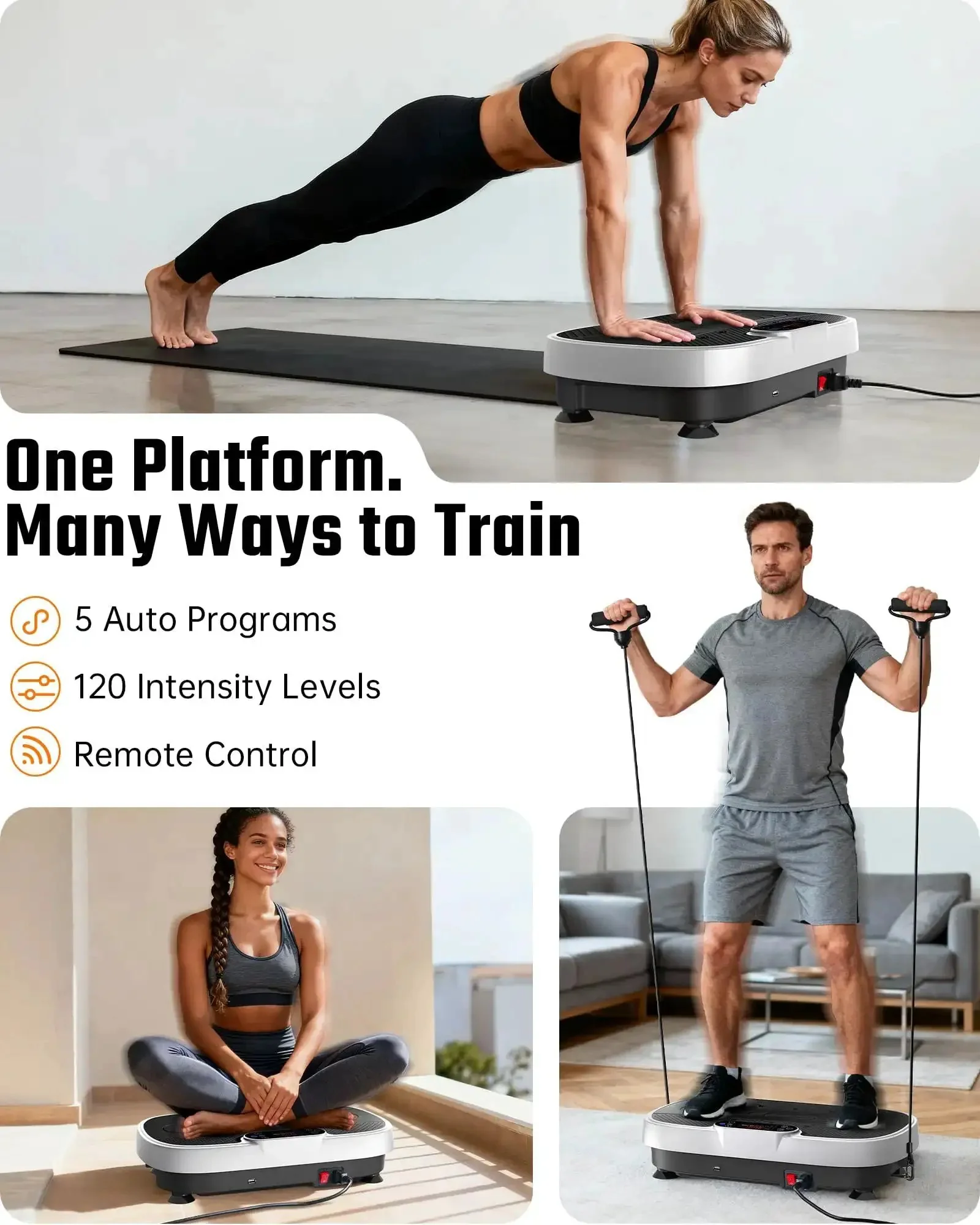 Vibration Plate Exercise Machine For Home Gym Full Body Workout With Loop Bands 330 Lbs Capacity Low Impact Fitness Platform For Weight Loss And Lymphatic Drainage - Image 3