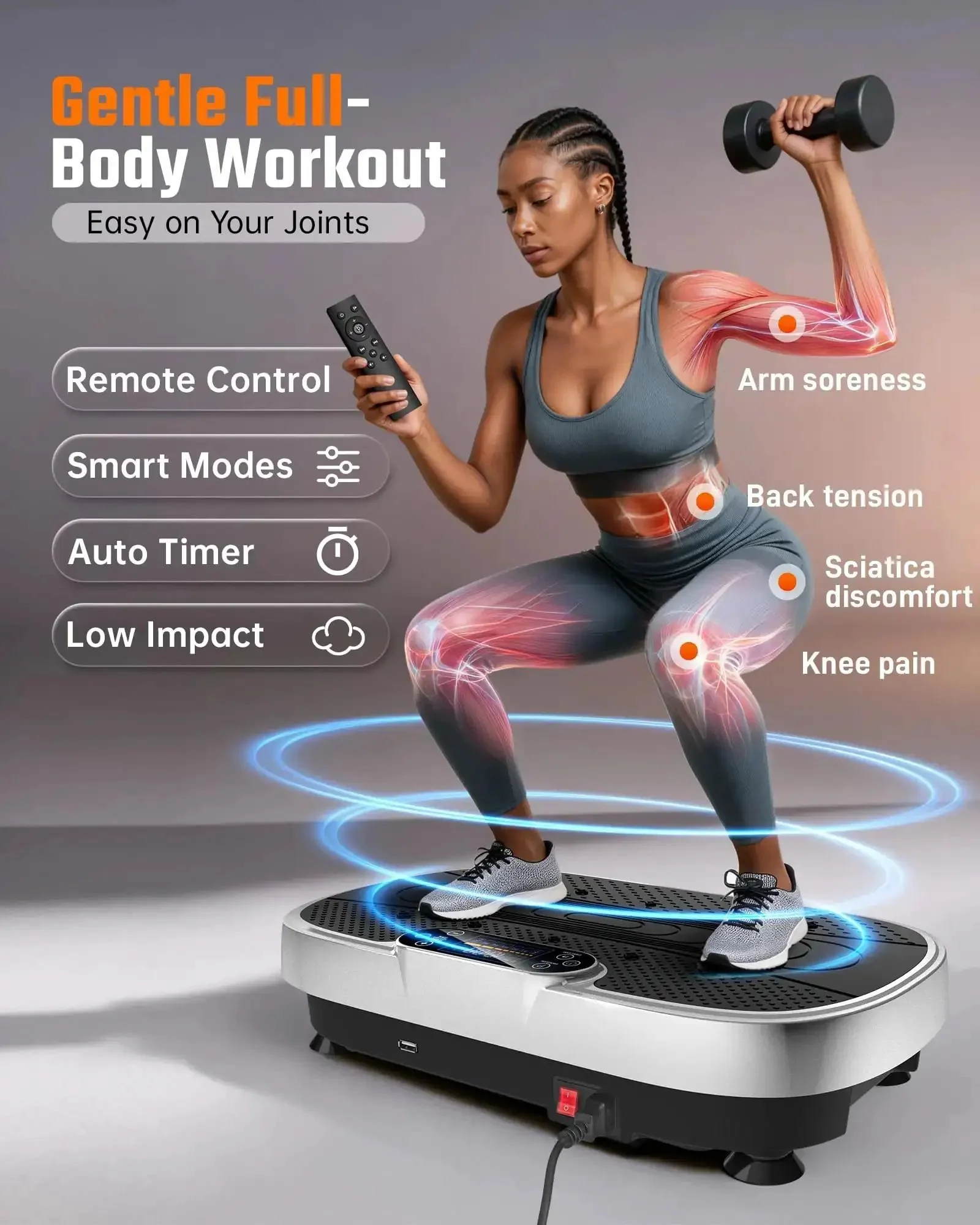 Vibration Plate Exercise Machine For Home Gym Full Body Workout With Loop Bands 330 Lbs Capacity Low Impact Fitness Platform For Weight Loss And Lymphatic Drainage - Image 5