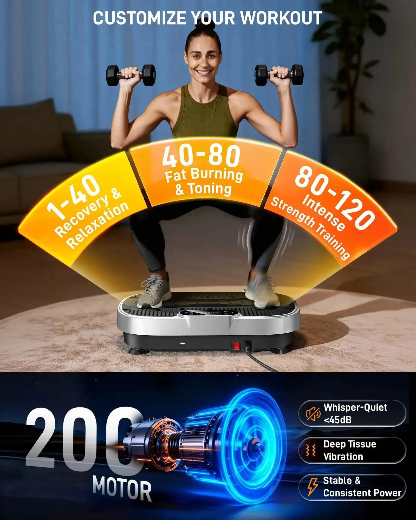 Vibration Plate Exercise Machine For Home Gym Full Body Workout With Loop Bands 330 Lbs Capacity Low Impact Fitness Platform For Weight Loss And Lymphatic Drainage - Image 6