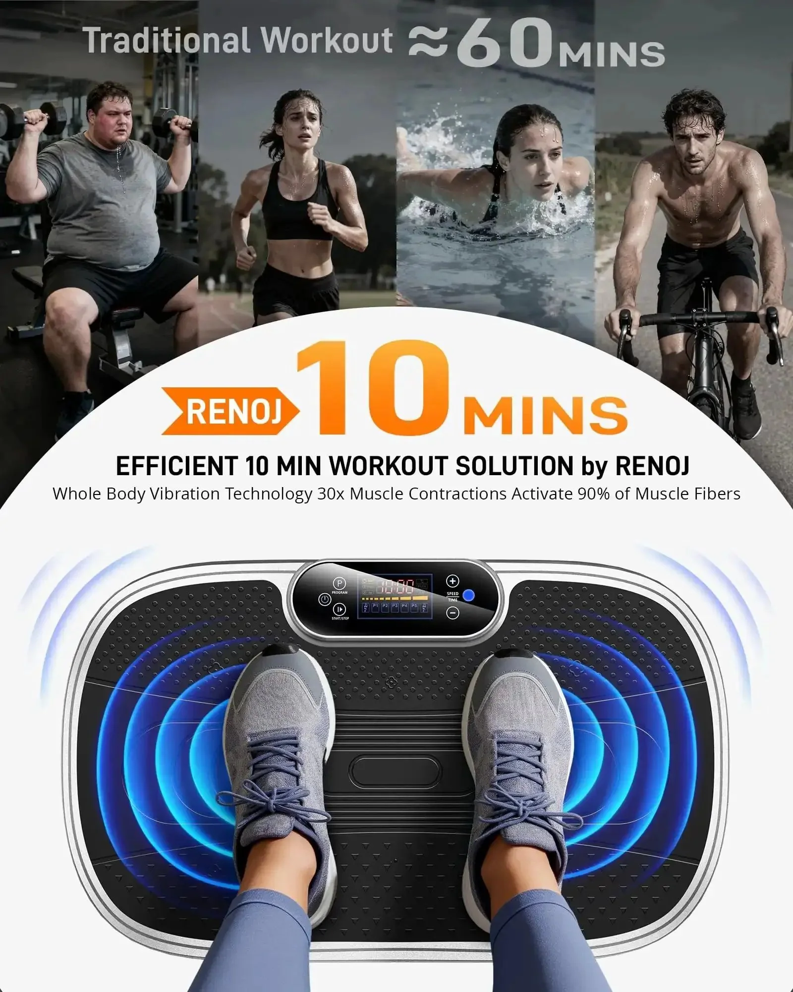 Vibration Plate Exercise Machine For Home Gym Full Body Workout With Loop Bands 330 Lbs Capacity Low Impact Fitness Platform For Weight Loss And Lymphatic Drainage - Image 7