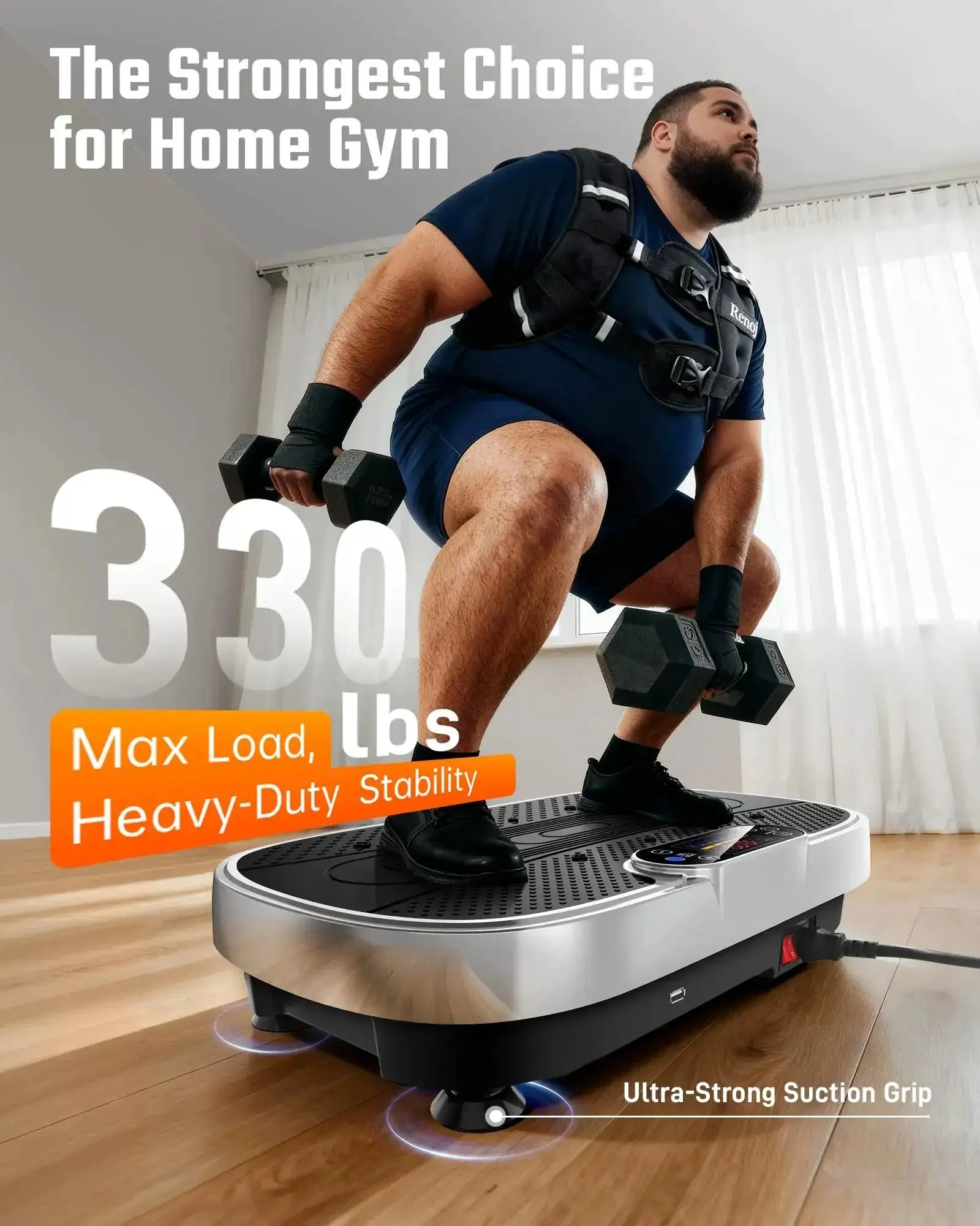 Vibration Plate Exercise Machine For Home Gym Full Body Workout With Loop Bands 330 Lbs Capacity Low Impact Fitness Platform For Weight Loss And Lymphatic Drainage - Image 8