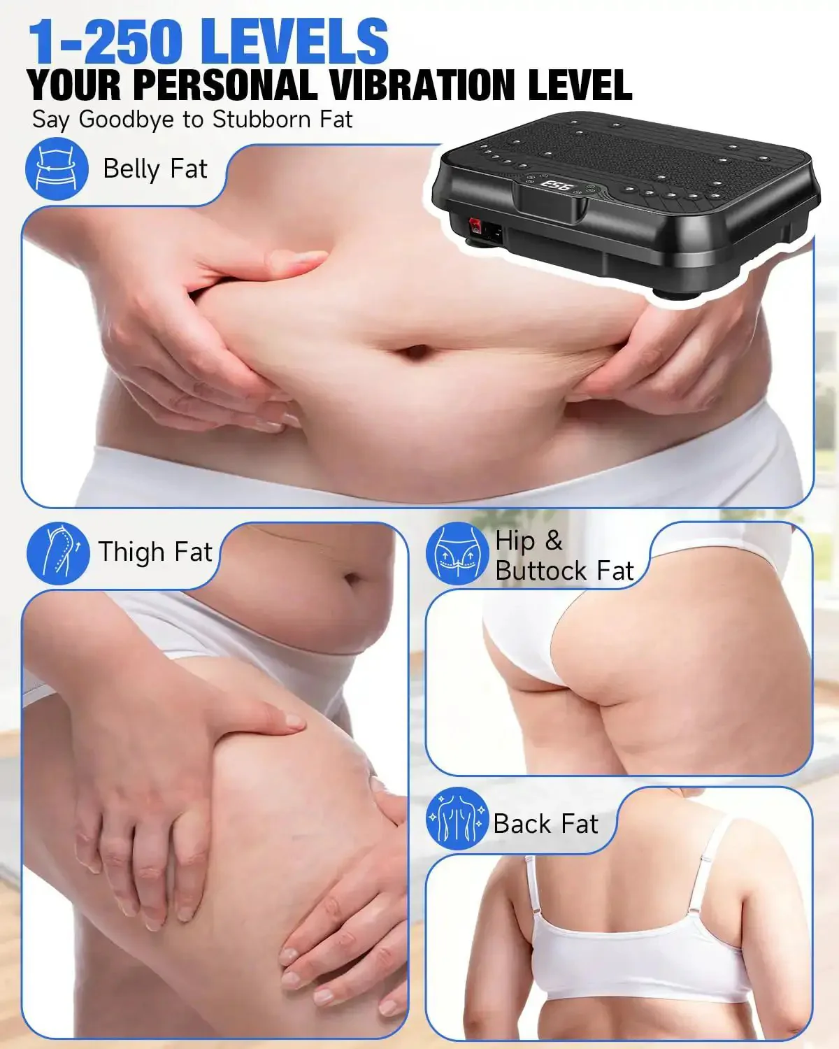 Vibration Plate Exercise Machine For Weight Loss With 250 Speed Platform Remote And Resistance Bands 450 Lb Capacity Quiet Full Body Home Workout Get Fit And Burn Fat For Lymphatic Drainage Black - Image 3
