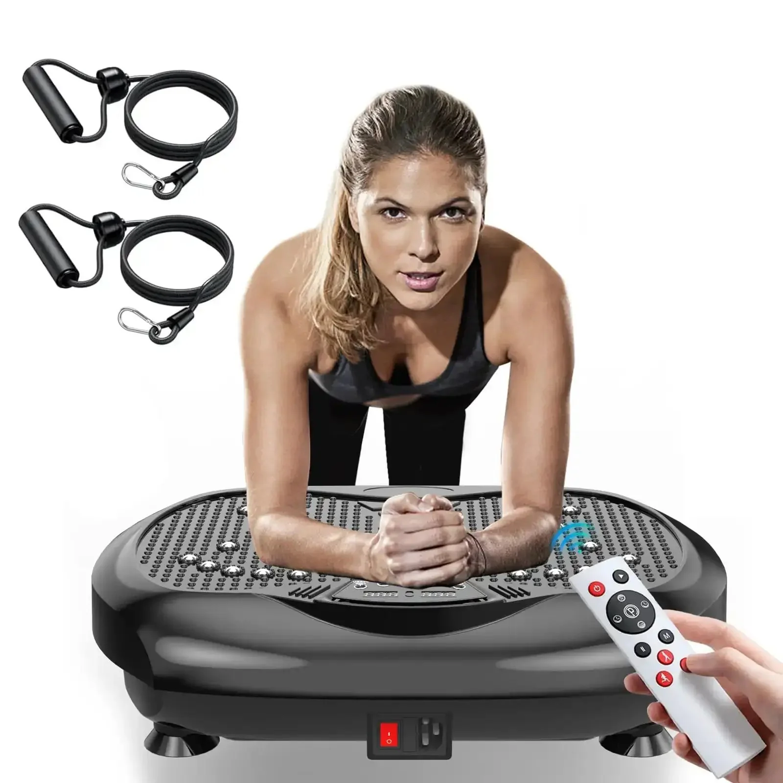 Vibration Plate Exercise Machine For Whole Body Workout And Weight Loss At Home, Vibration Platform With Resistance Bands And Remote, Lymphatic Drainage Boost For Real Muscle Toning And Fat Burn, Black