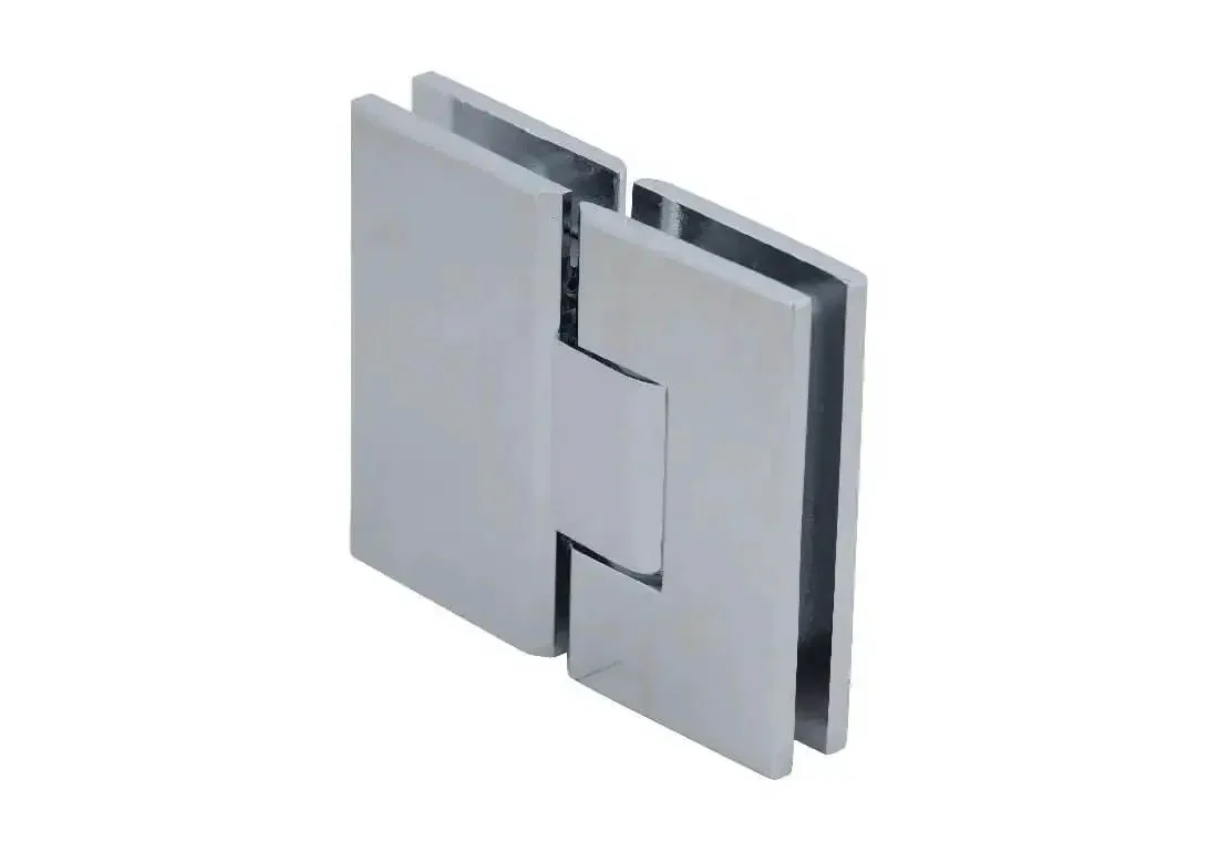 Victoria 180 Degree Glass-To-Glass Shower Hinge In Polished Chrome For Heavy Duty Doors Fits 3/8 To 1/2 Inch Tempered Glass Integrated Safety Interlock Wall Mount And Glass-To-Glass Models