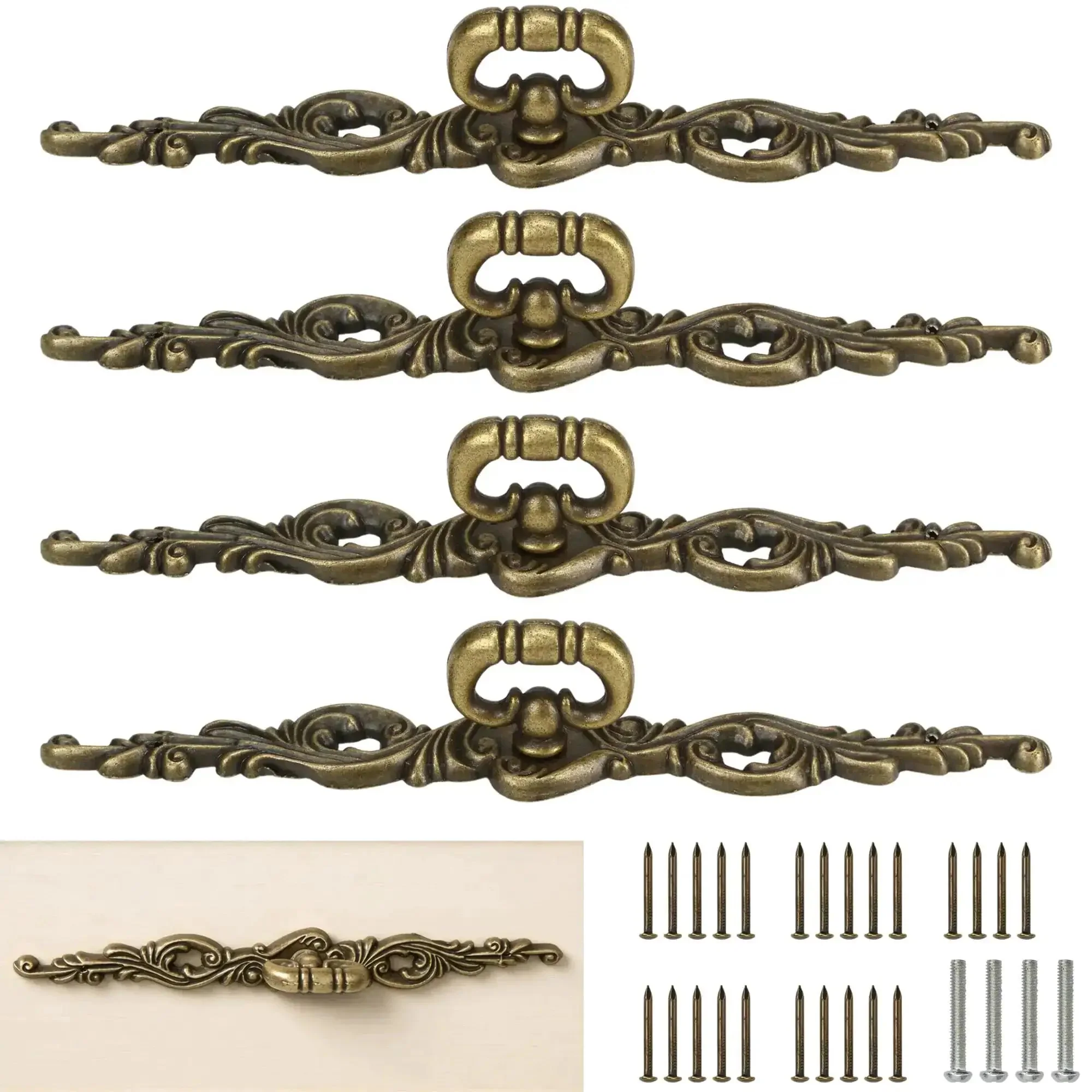 Vintage Bronze Long Drawer Pulls Old School 4 Pack With Screws 200mm Length Rustic Zinc Alloy Hardware For Furniture Cupboard Wardrobe Door Closet Bedroom Antique Dresser Handles