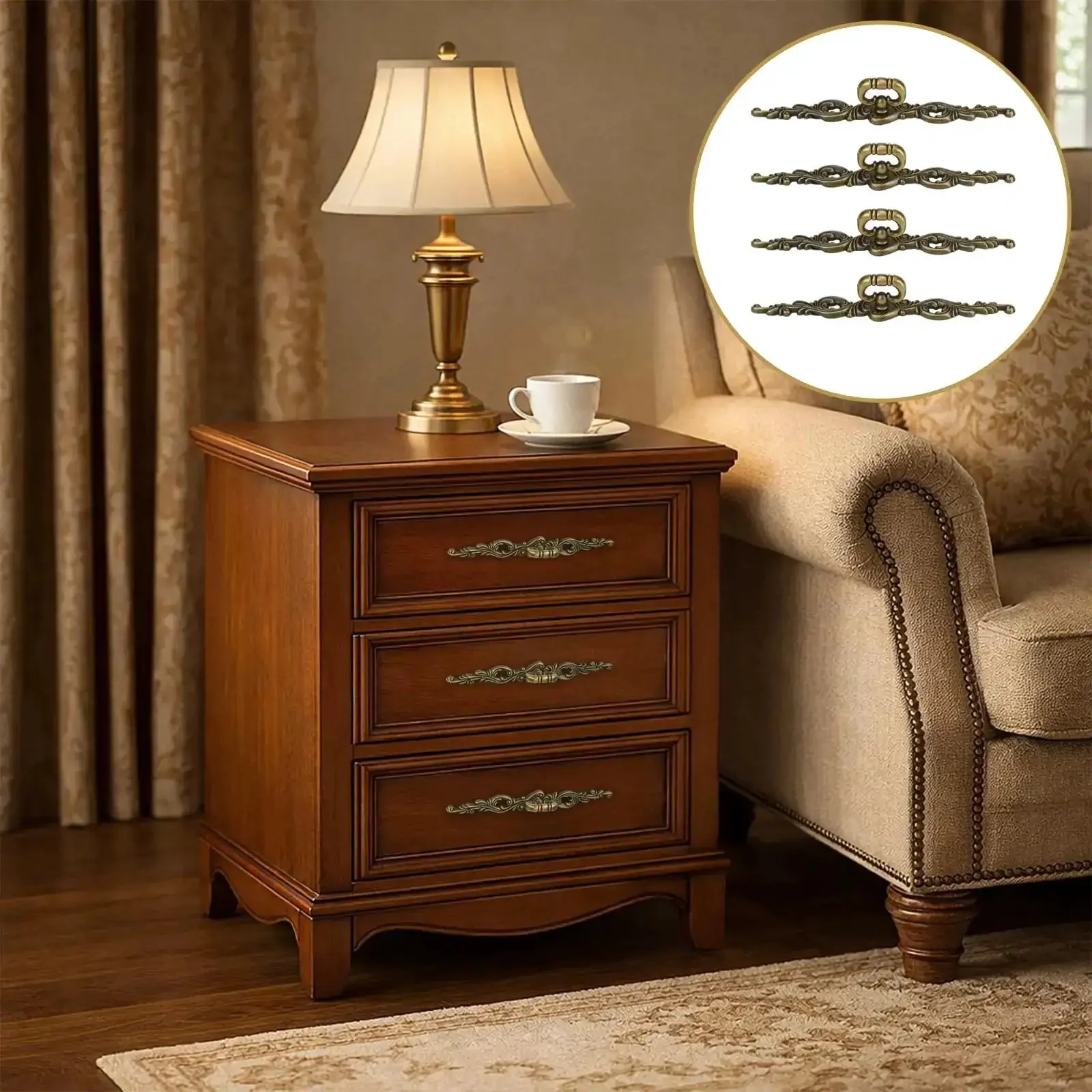 Vintage Bronze Long Drawer Pulls Old School 4 Pack With Screws 200mm Length Rustic Zinc Alloy Hardware For Furniture Cupboard Wardrobe Door Closet Bedroom Antique Dresser Handles - Image 4