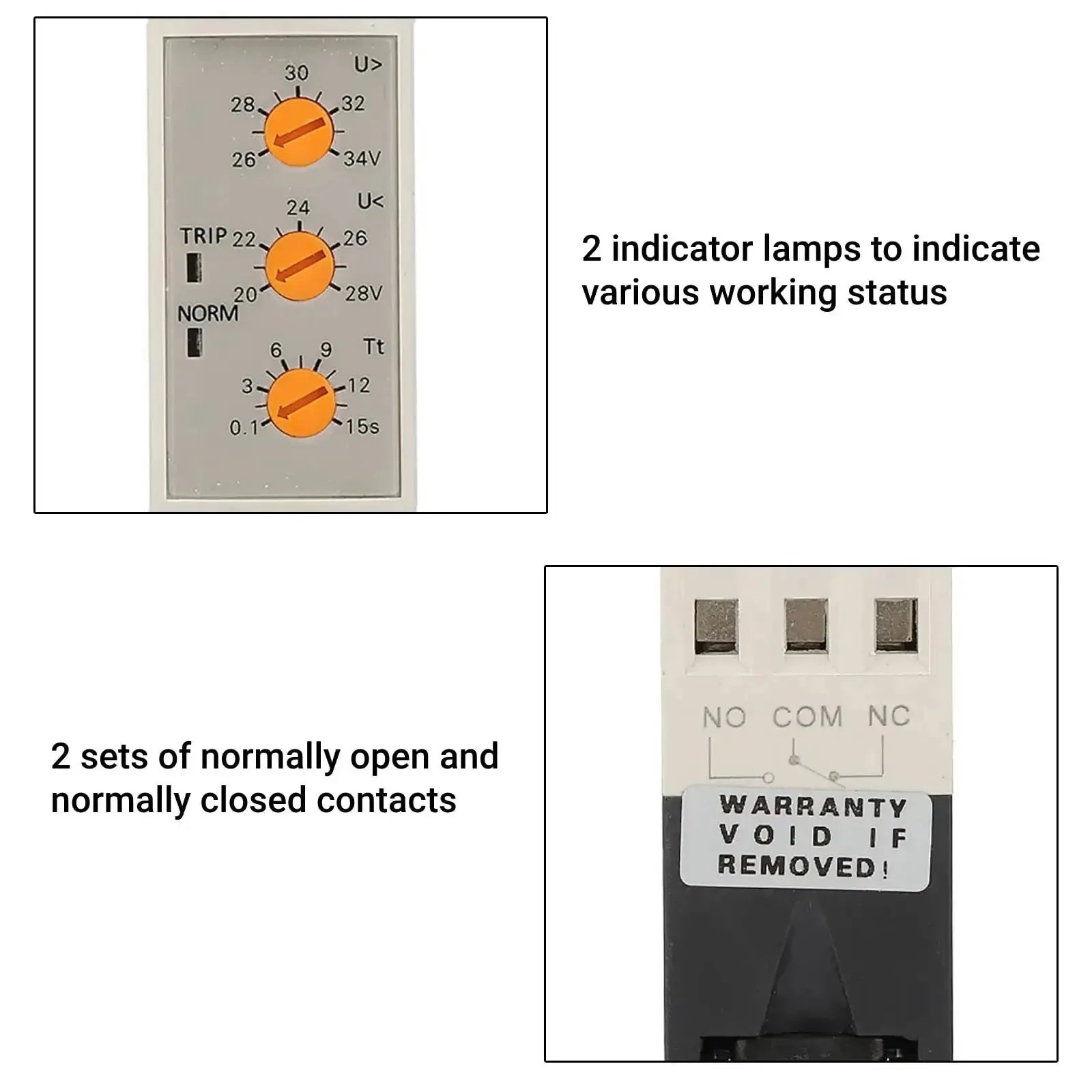 Voltage Monitoring Relay With Adjustable Over And Under Voltage Protection Delay Timer 35mm DIN Rail Mount DC 24V For Solar Setups Real Time Monitoring Dual Normally Open And Closed Contacts Indicator Lights - Image 8