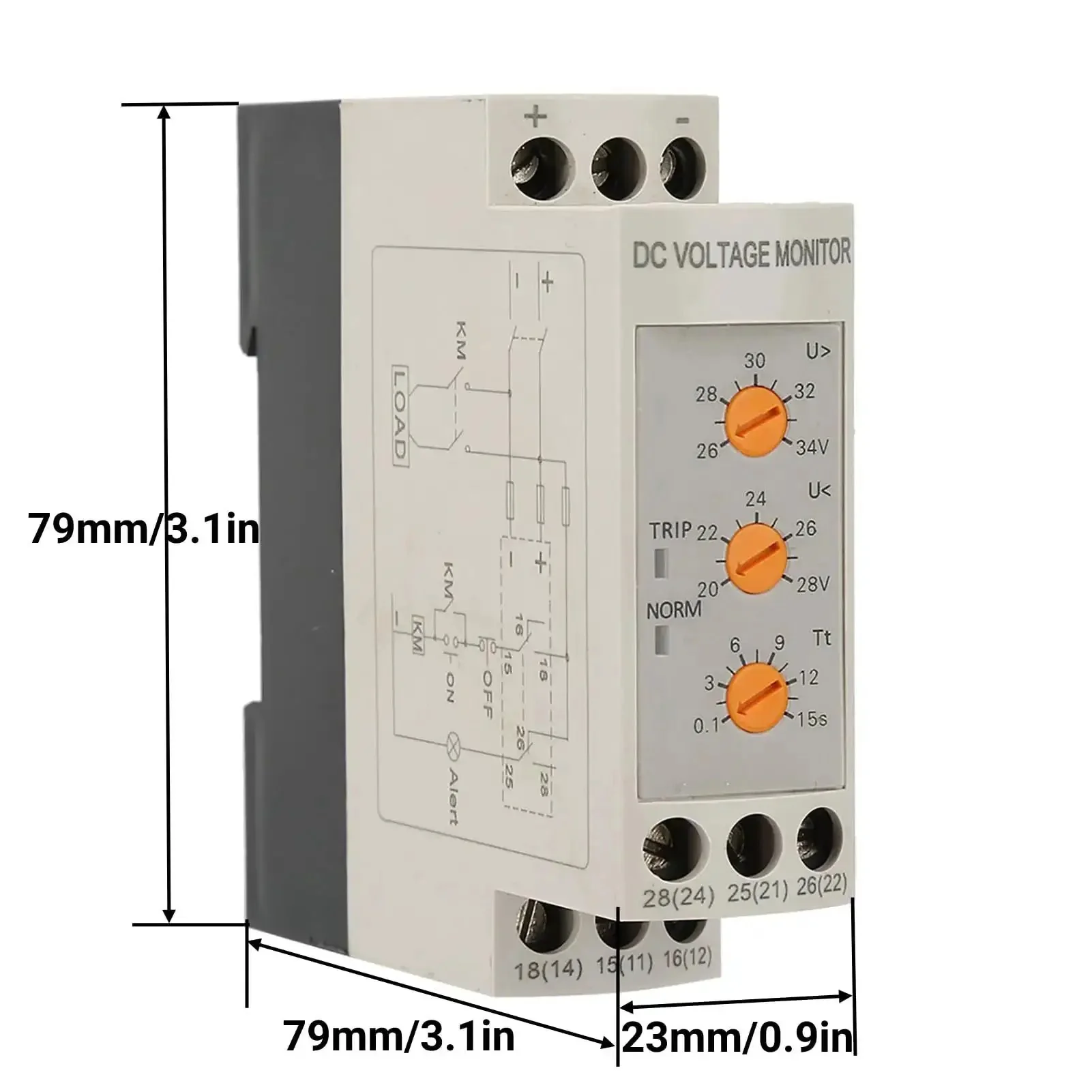 Voltage Monitoring Relay With Adjustable Over And Under Voltage Protection Delay Timer 35mm DIN Rail Mount DC 24V For Solar Setups Real Time Monitoring Dual Normally Open And Closed Contacts Indicator Lights - Image 9