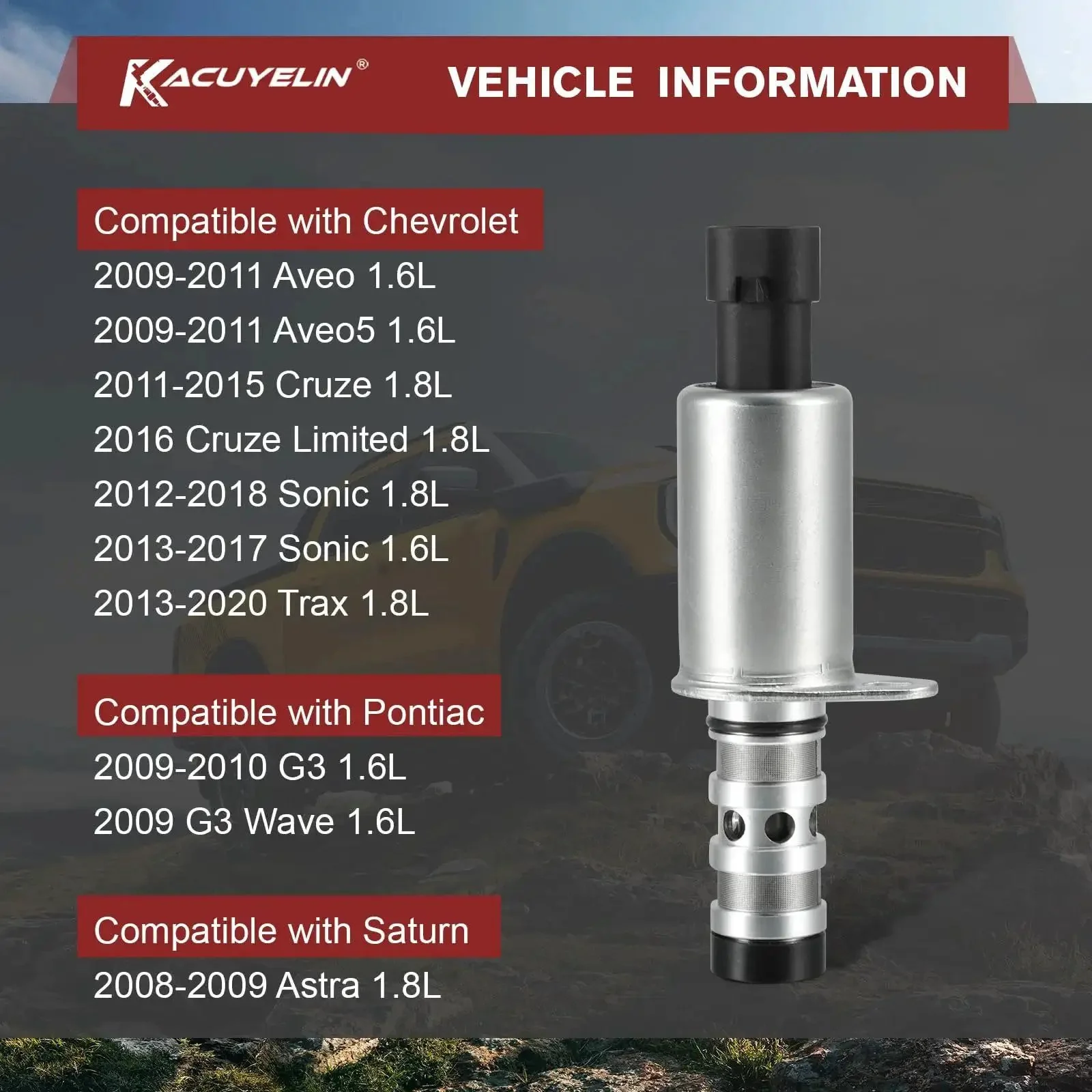VVT Solenoid Oil Control Valve For Chevy Cruze Sonic Trax Aveo Aveo5 G3 Astra 2008 2020 1.6L And 1.8L Engines 2 Pack Replacement Engine Variable Valve Timing Solenoid For GM Cars - Image 2