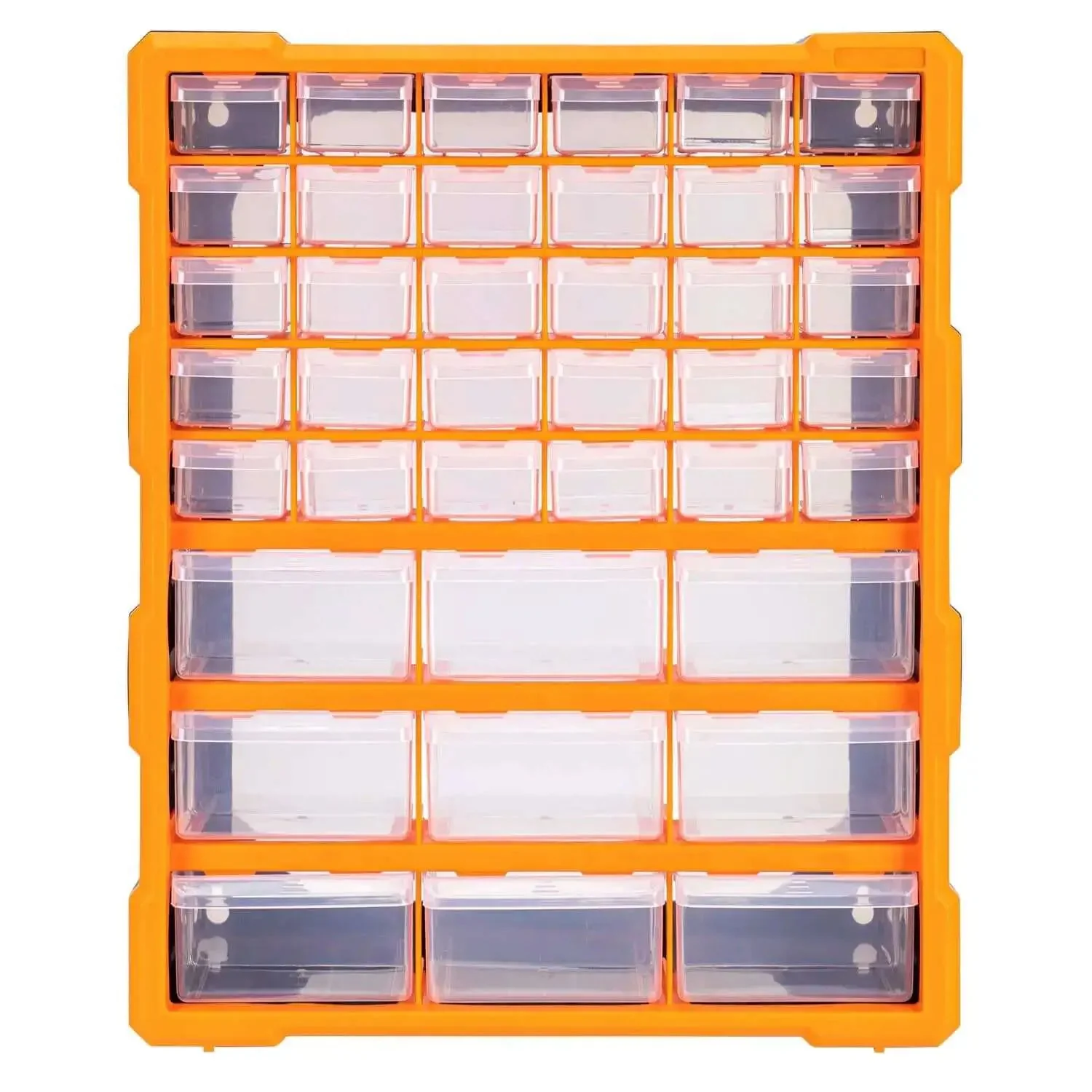 Wall Mount Cabinet Organizer With 39 Drawers And Removable Dividers, Doubles Capacity To 78 Compartments For Hardware, Craft Supplies, And Small Parts, DIY Friendly, Black And Orange Plastic Garage Storage System, 15 By 6.3 By 18.6 Inches - Image 5