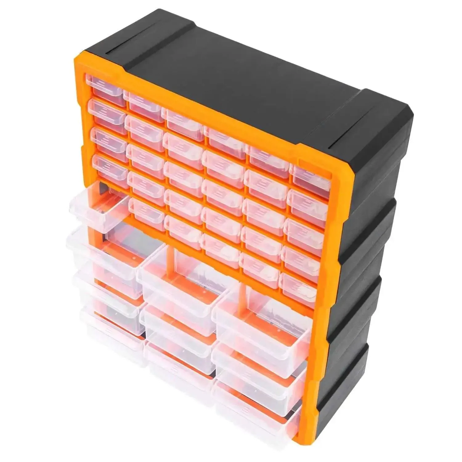 Wall Mount Cabinet Organizer With 39 Drawers And Removable Dividers, Doubles Capacity To 78 Compartments For Hardware, Craft Supplies, And Small Parts, DIY Friendly, Black And Orange Plastic Garage Storage System, 15 By 6.3 By 18.6 Inches - Image 8