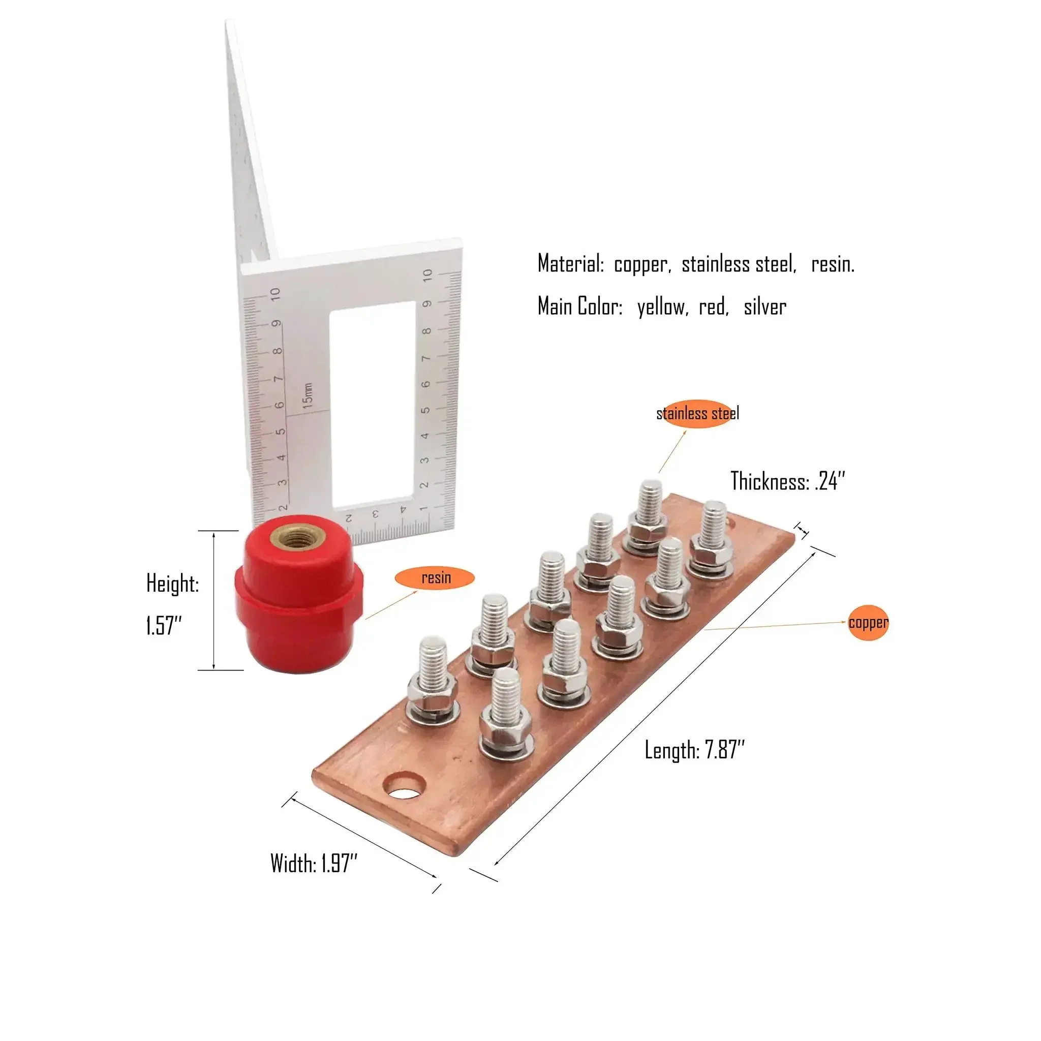Wall Mounted Copper Ground Bar Kit With Ten Terminal Positions For Quick Multi Point Grounding, Heavy Duty Copper Busbar Measures 0.24 By 1.97 By 7.87 Inches, Preassembled Brackets And Insulators For Easy Install, Corrosion Resistant - Image 6