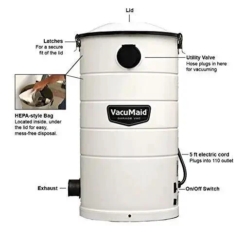 Wall Mounted Garage Vacuum With 50 Ft Hose And Tools Heavy Duty 7 Gallon Steel Can Corrosion Resistant Finish Boss Level Suction Powered By A 5.7 Inch Motor Sealed HEPA Style Bag For Mess Free Cleanup Great For Shop Garage And Workshop - Image 3