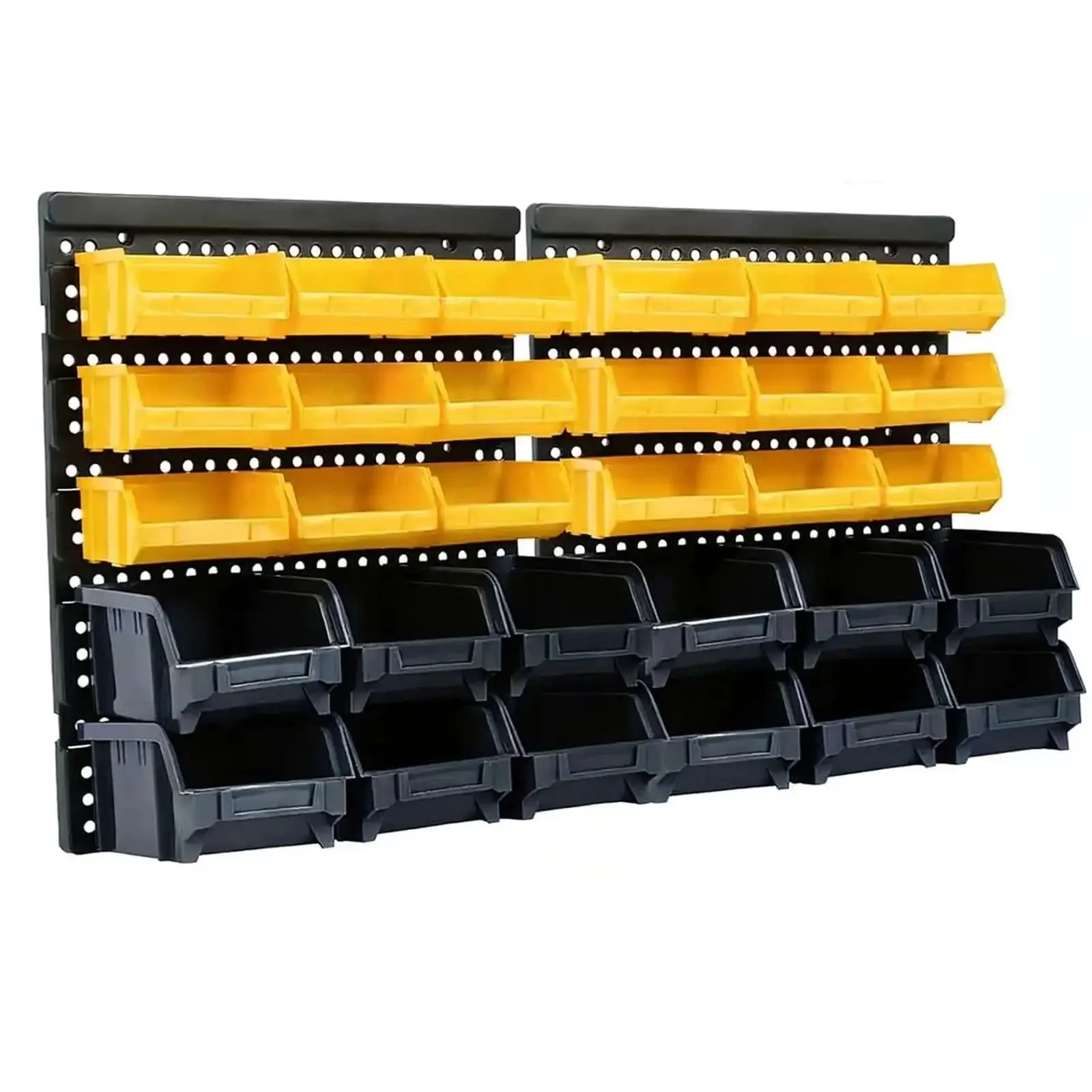 Wall Mounted Storage Bins 30 Compartment Tool Organizer Rack For Tools Hardware Crafts Office Supplies And More Black And Yellow Grab And Go Easy Access Plastic Containers