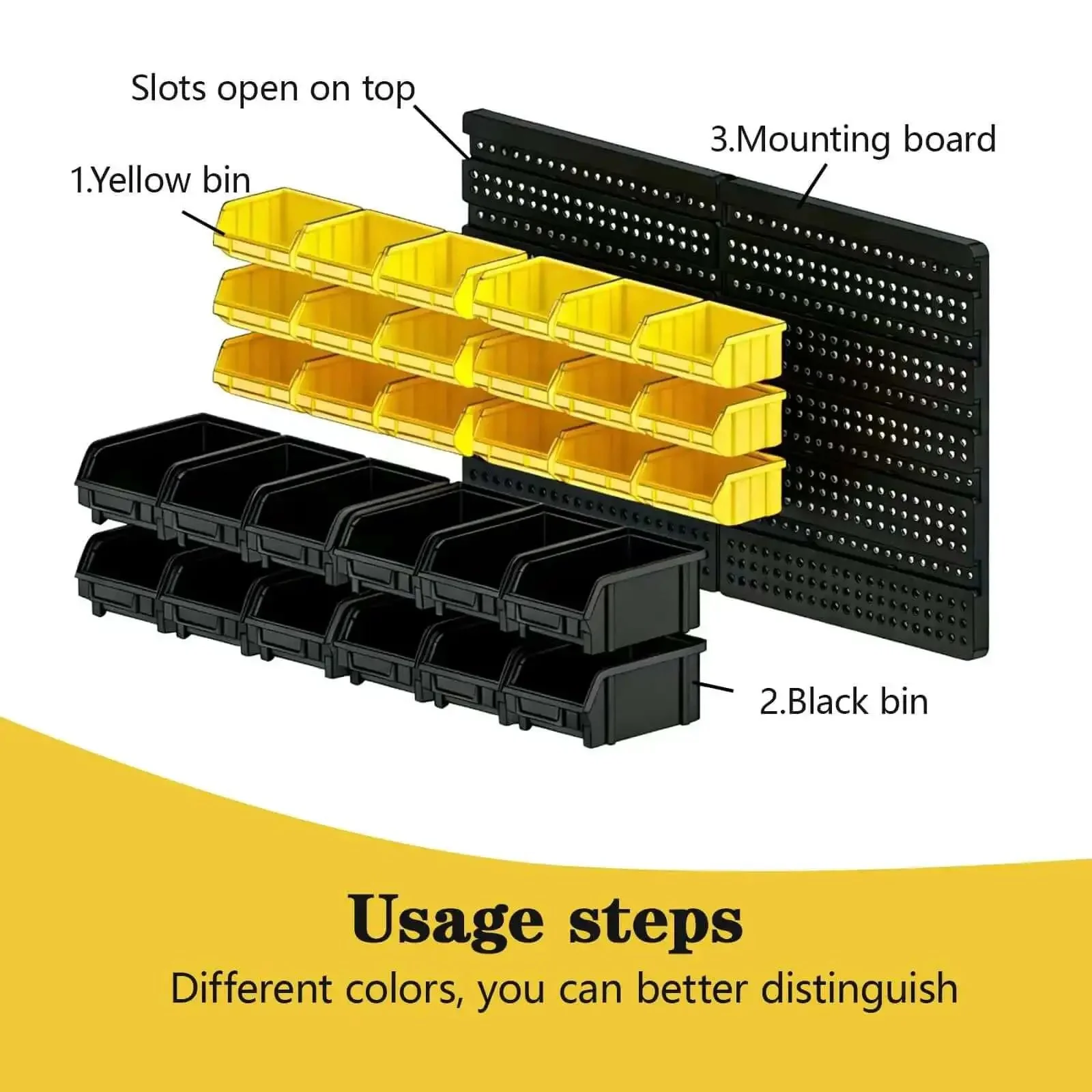 Wall Mounted Storage Bins 30 Compartment Tool Organizer Rack For Tools Hardware Crafts Office Supplies And More Black And Yellow Grab And Go Easy Access Plastic Containers - Image 4