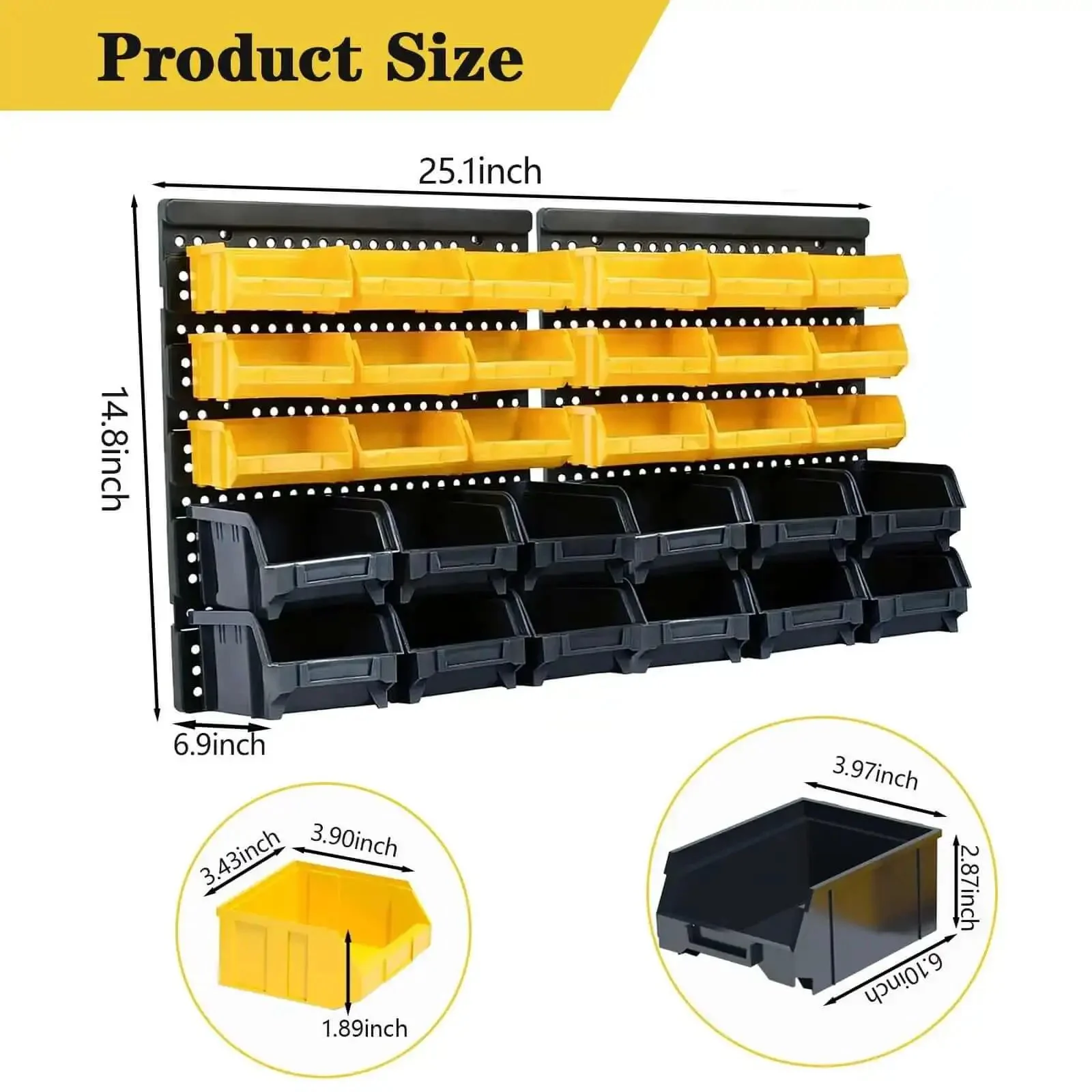 Wall Mounted Storage Bins 30 Compartment Tool Organizer Rack For Tools Hardware Crafts Office Supplies And More Black And Yellow Grab And Go Easy Access Plastic Containers - Image 5