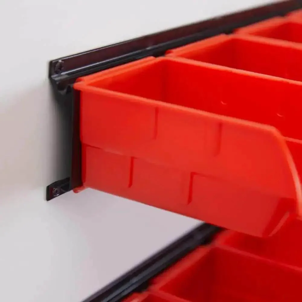 Wall Mounted Storage Bins Set With 12 Plastic Bins And 3 Rails For Garage Tools Hanging Organizer For Screws Nuts Bolts Nails And Small Hardware Durable Orange Storage System For Easy Access And Clean Efficient Organization - Image 3