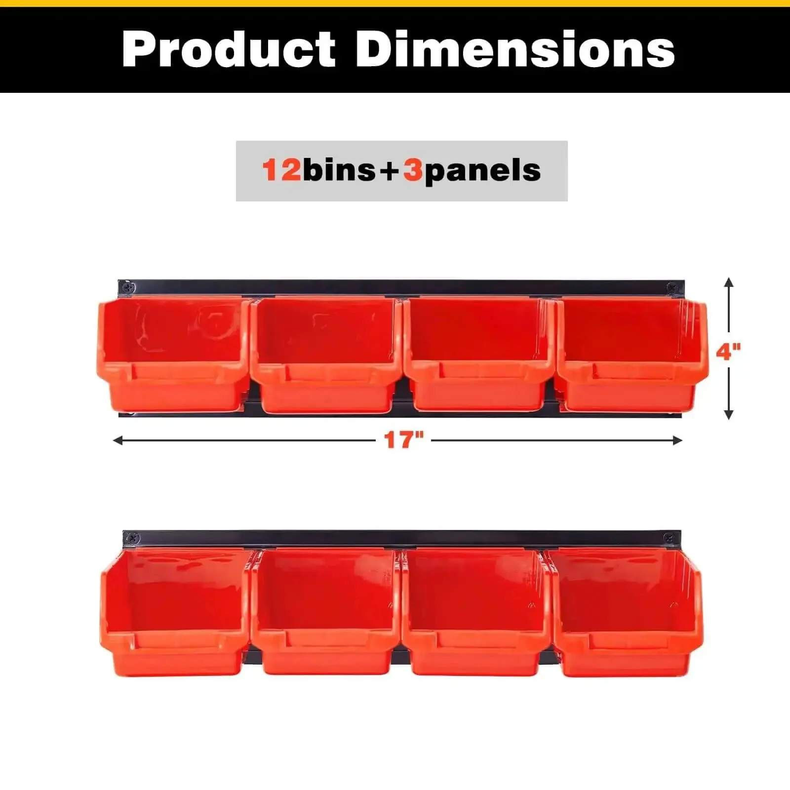 Wall Mounted Storage Bins Set With 12 Plastic Bins And 3 Rails For Garage Tools Hanging Organizer For Screws Nuts Bolts Nails And Small Hardware Durable Orange Storage System For Easy Access And Clean Efficient Organization - Image 7