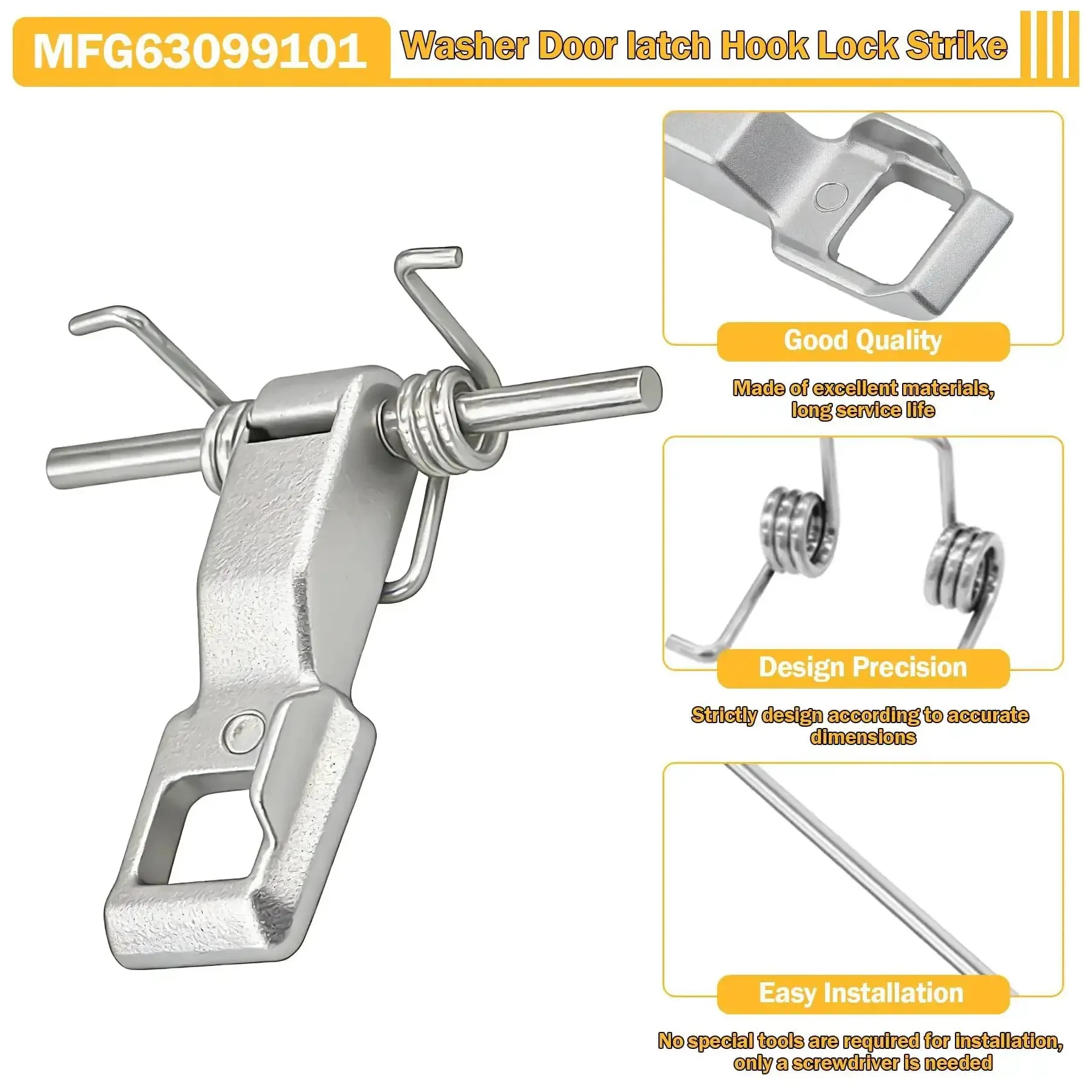 Washer Door Lock Hook And Strike Assembly For LG And Kenmore Washers - Replaces 4026ER4004B And More, MFG63099101, Fits Front And Top Load, Easy DIY Replacement, Durable Door Lock Mechanism - Image 7