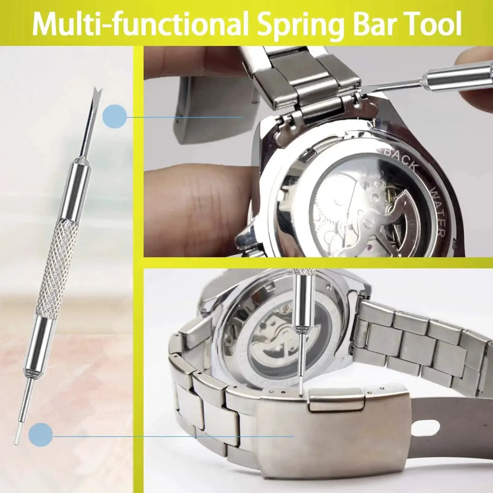 Watch Link Removal Kit With Hammer And Spring Bar Tool For Quick Band Sizing And Strap Adjustment, Replacement Pins, Hairpins, And Cleaning Cloth, The DIY Fix For Metal Watch Bands - Image 3