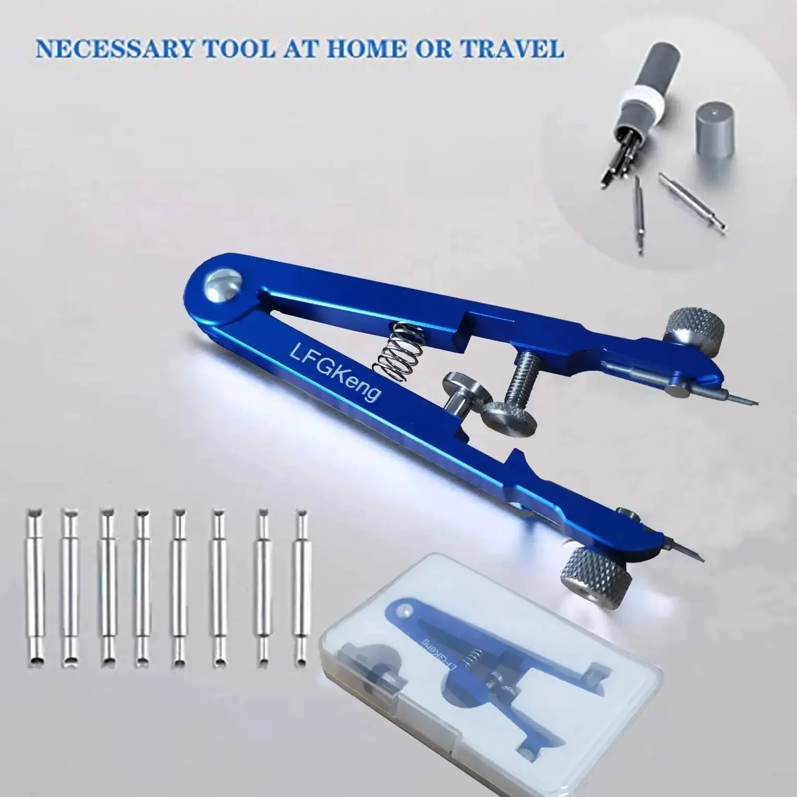 Watch Spring Bar Pliers Tool Kit With Spring Bar Tweezers And 8 Alloy Steel Pins Replacement Pins Set For Easy Strap Removal And Band Repair On Most Watches Blue - Image 2