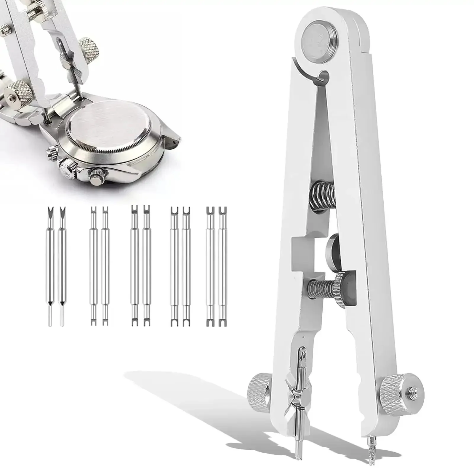 Watch Spring Bar Tool Kit With Pliers And 10 Tips, Pin Bar Tweezers For Quick Disassembly And Strap Replacement, Durable Aluminum Alloy Build In Silver, Easy To Use, DIY Friendly Gear For Everyday Watch Lovers
