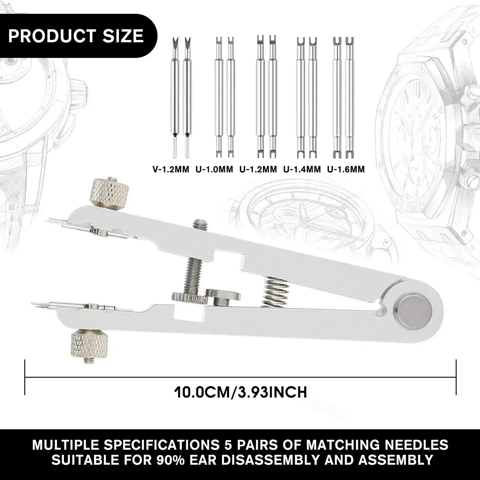 Watch Spring Bar Tool Kit With Pliers And 10 Tips, Pin Bar Tweezers For Quick Disassembly And Strap Replacement, Durable Aluminum Alloy Build In Silver, Easy To Use, DIY Friendly Gear For Everyday Watch Lovers - Image 2