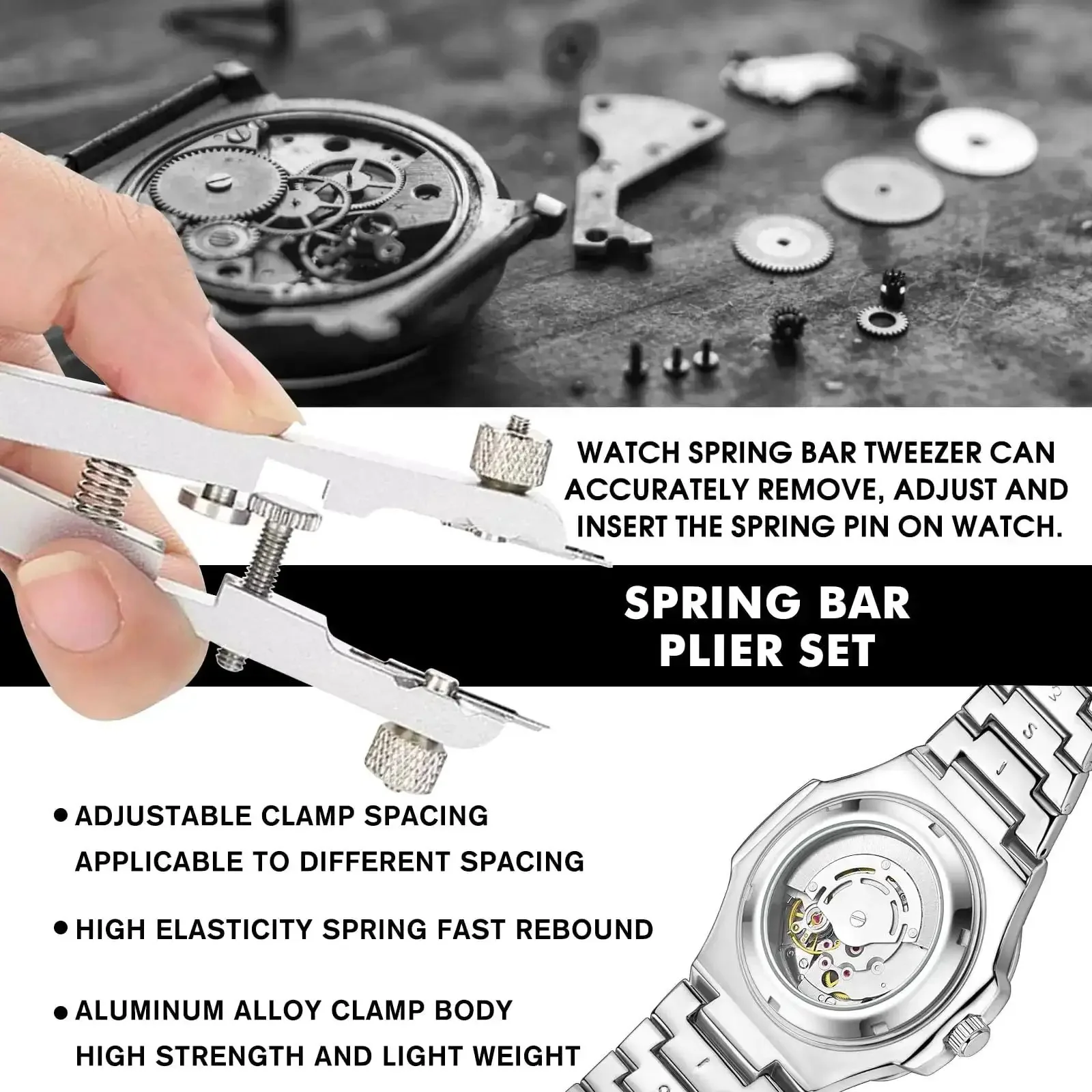 Watch Spring Bar Tool Kit With Pliers And 10 Tips, Pin Bar Tweezers For Quick Disassembly And Strap Replacement, Durable Aluminum Alloy Build In Silver, Easy To Use, DIY Friendly Gear For Everyday Watch Lovers - Image 4