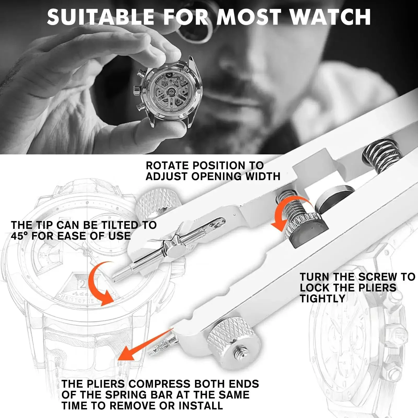Watch Spring Bar Tool Kit With Pliers And 10 Tips, Pin Bar Tweezers For Quick Disassembly And Strap Replacement, Durable Aluminum Alloy Build In Silver, Easy To Use, DIY Friendly Gear For Everyday Watch Lovers - Image 5
