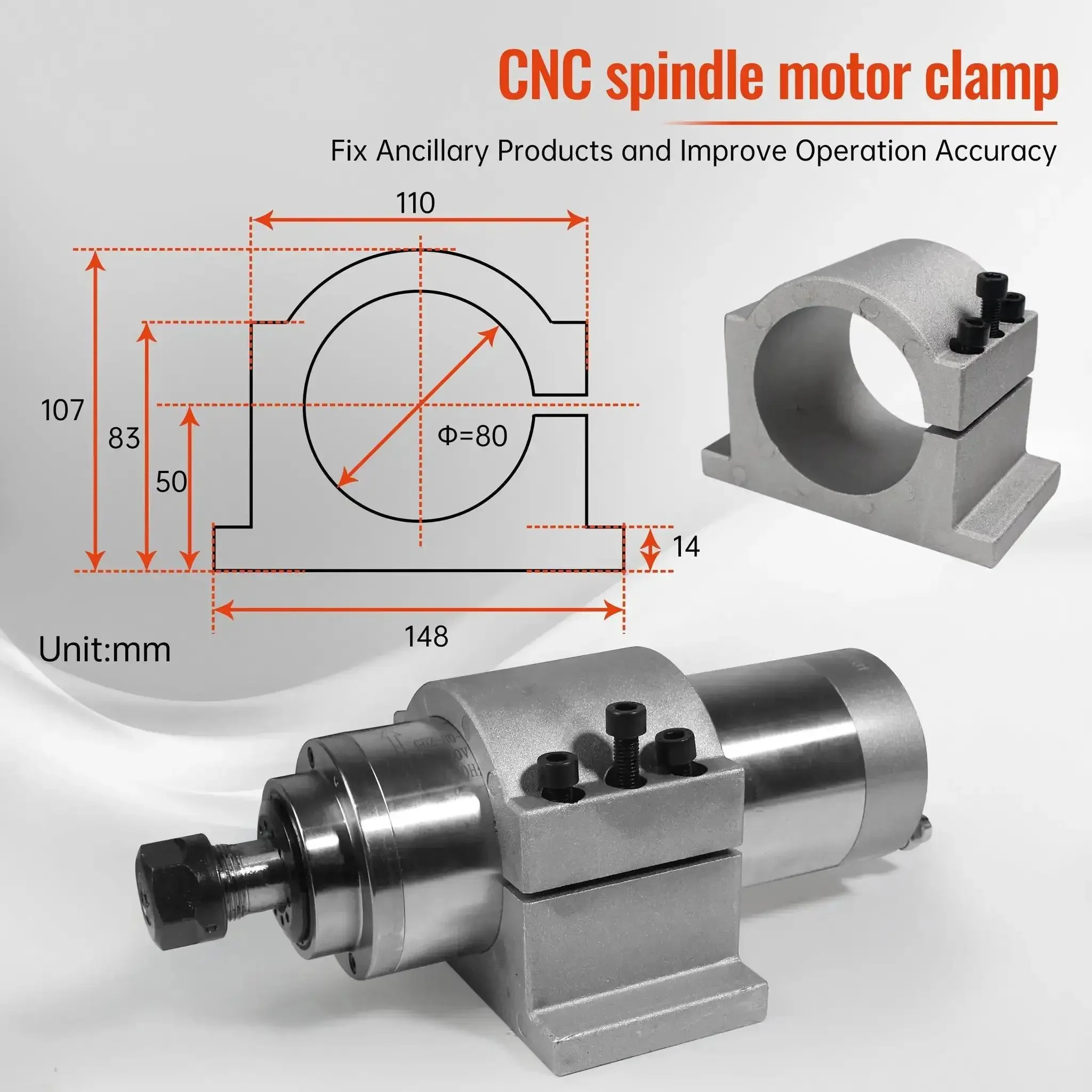 Water Cooled CNC Spindle Kit 2.2KW 110V VFD Inverter With 80mm Spindle ER20 Collets 24000 RPM Includes Mount Clamp Water Pump and Fittings for Easy CNC Milling Setup - Image 6