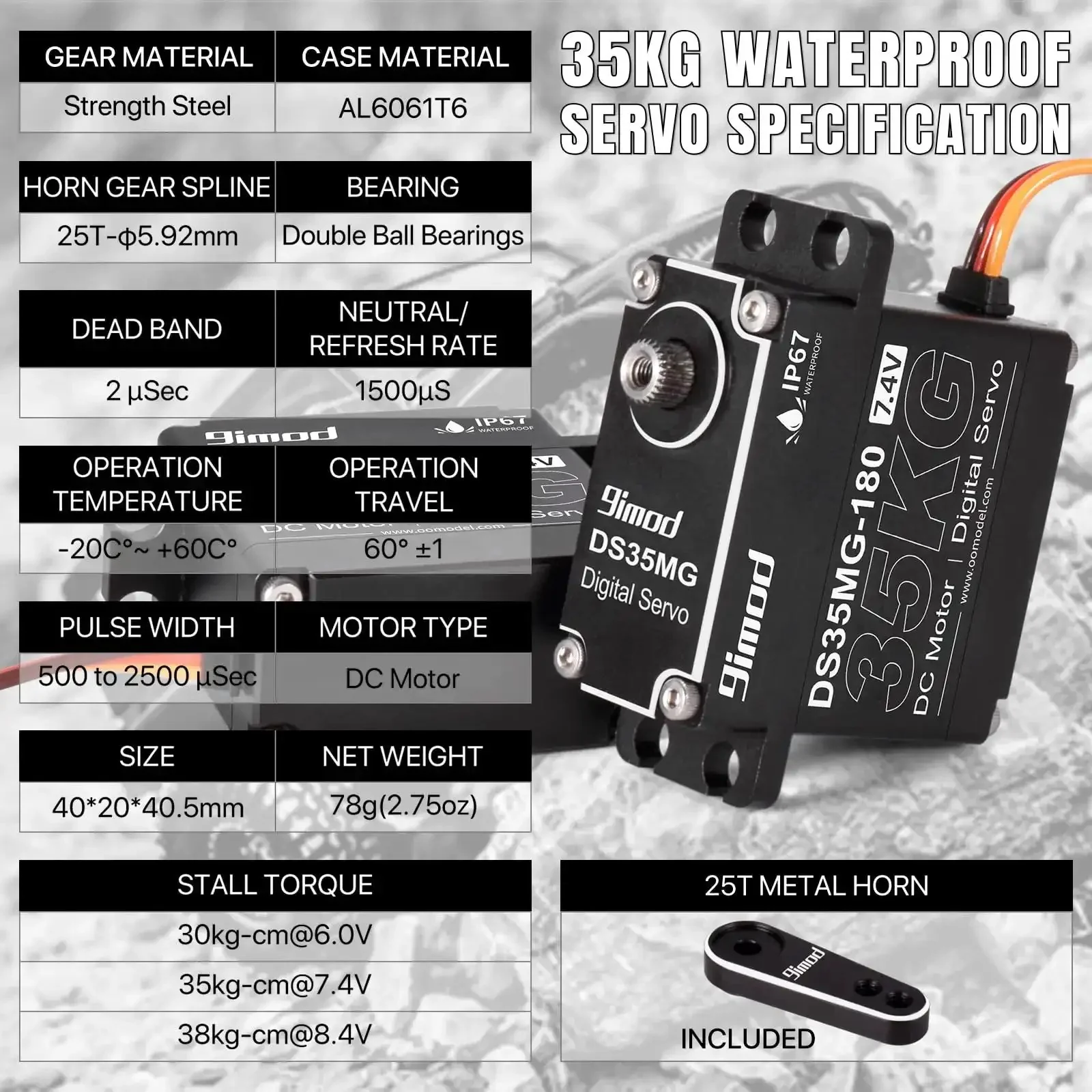 Waterproof 35Kg Beefy Torque RC Steering Servo With Full Metal Gear Digital High Speed For 1/8 1/10 1/12 RC Cars Crawler Truck Buggy Robotic Projects 180 Degree Control And Arduino Compatible - Image 7