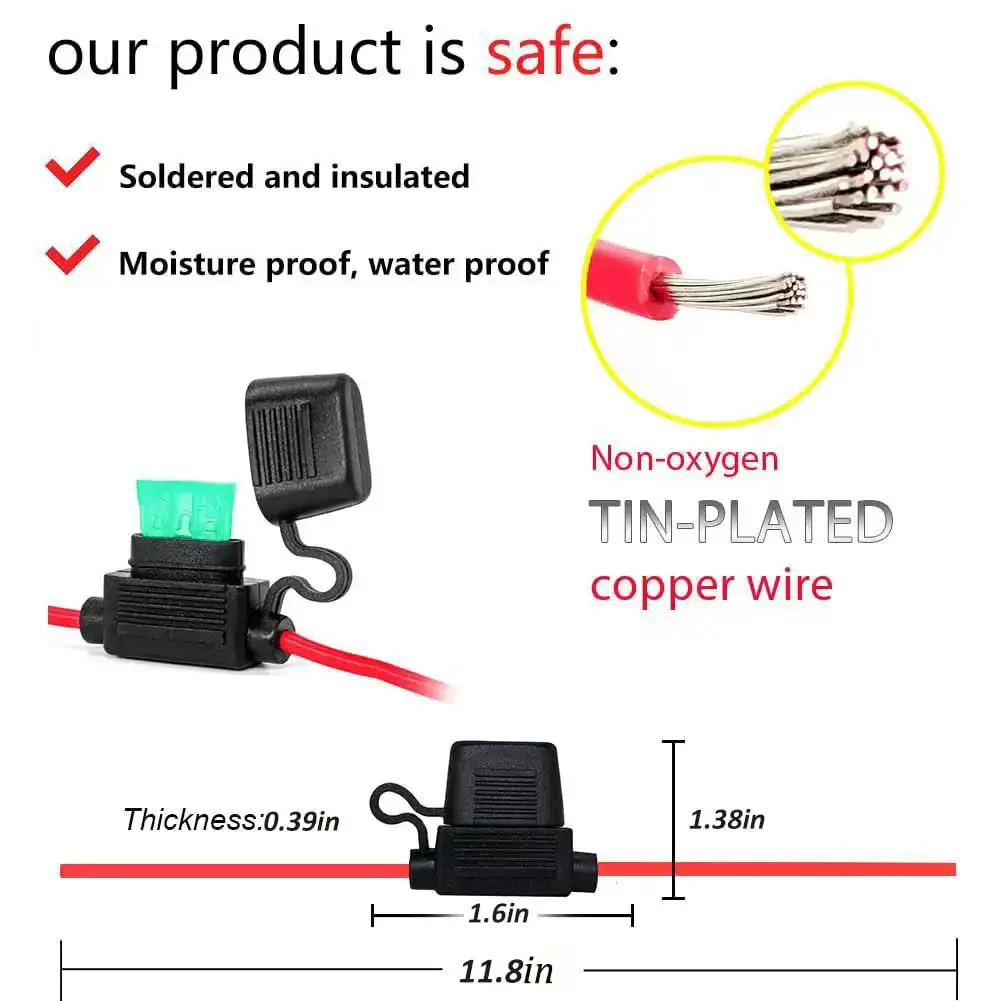 Waterproof Inline Fuse Holder Kit With 12 Gauge Wire, 12 Inch Leads, IP65 Dust And Moisture Protected, Built To Go The Distance, Fits ATO ATC Standard Blade Car Fuses For Vehicle Boat RV Tractor, 3 Pack - Image 5