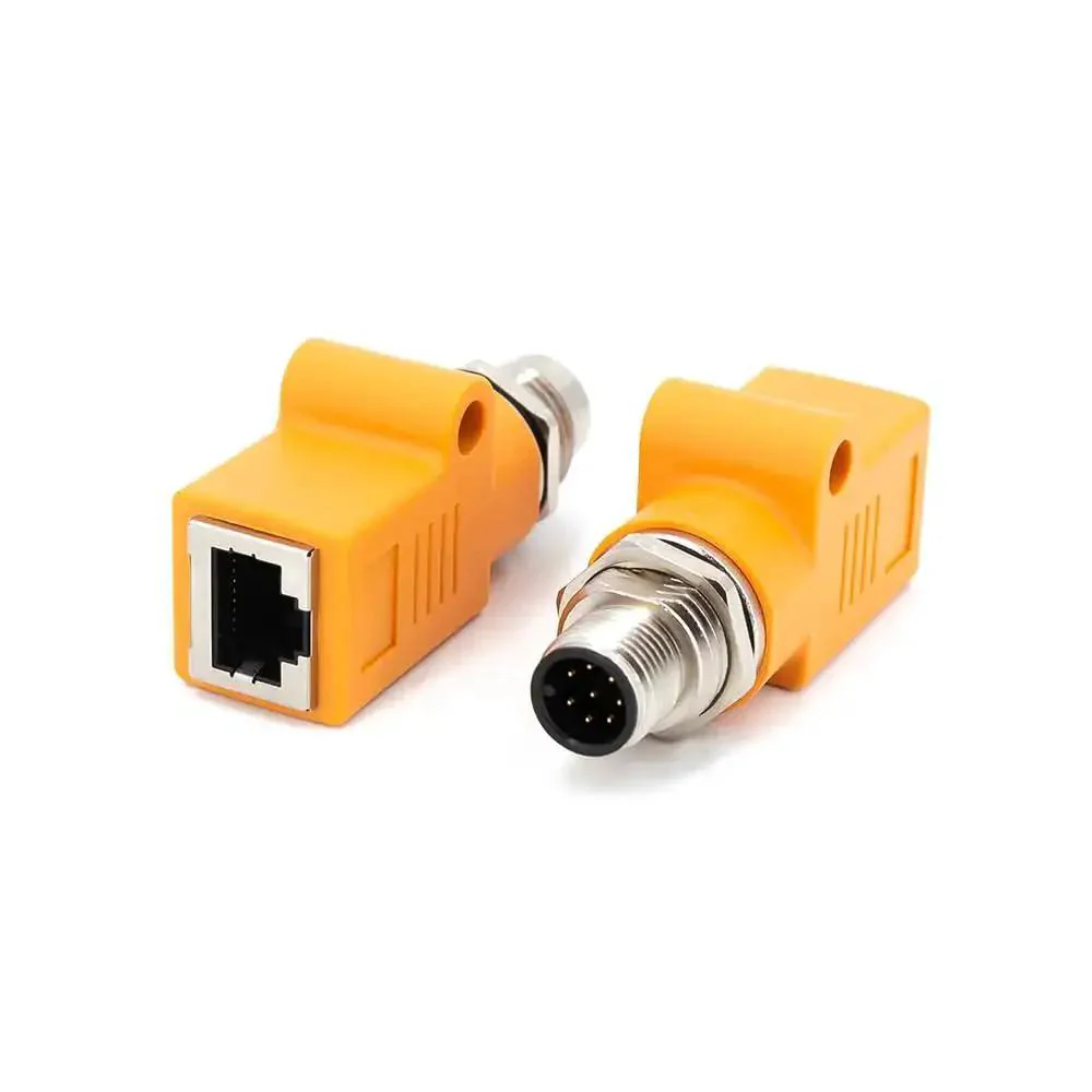 Waterproof M12 To RJ45 Bulkhead Adapter A Code 8 Pin Male To RJ45 Jack Straight Orange For Industrial Automation Machinery Sensors Easy Install And Weatherproof Connection For Reliable Industrial Networking - Image 2