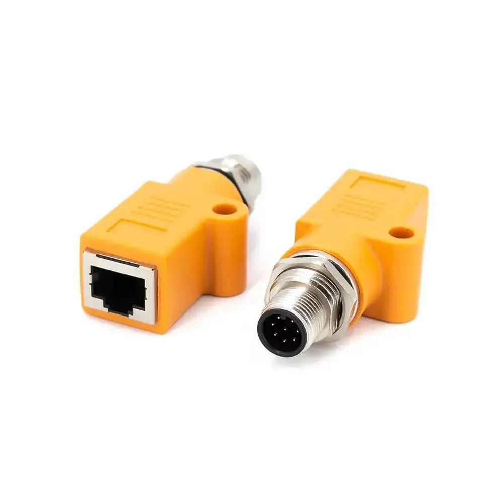 Waterproof M12 To RJ45 Bulkhead Adapter A Code 8 Pin Male To RJ45 Jack Straight Orange For Industrial Automation Machinery Sensors Easy Install And Weatherproof Connection For Reliable Industrial Networking - Image 3