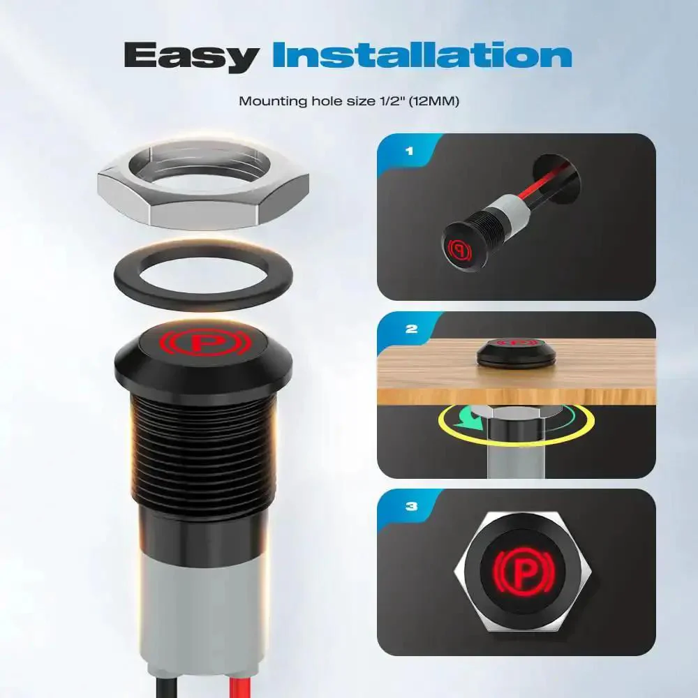 Waterproof Metal LED Indicator Light Set For Dash Panel Mount 12V 24V Half Inch Cutout 7-Piece Kit With Green Turn Signals And Red Parking Brake And Oil Pressure Indicators 145mm Wire Harness - Image 4