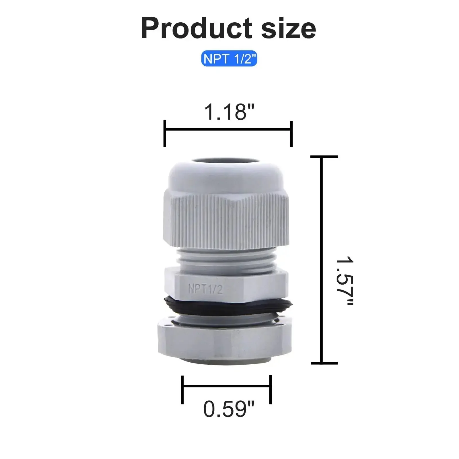 Waterproof NPT Cable Glands Half Inch Gray Nylon 25 Pack Adjustable Cable Gland Strain Relief Cord Grips Connector with Gaskets and Locknut for Durable Enclosures and Electrical Wiring - Image 7
