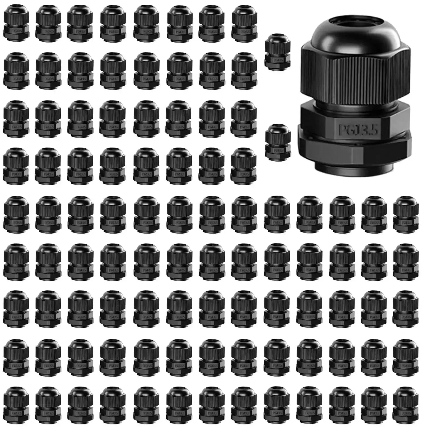 Waterproof PG13 Cable Glands Kit Adjustable 6 to 12mm 0.24 to 0.47 inch Nylon Joints With Gaskets 100 Pack Outdoor Tough PA66 Seals for Indoor and Outdoor Electrical Projects