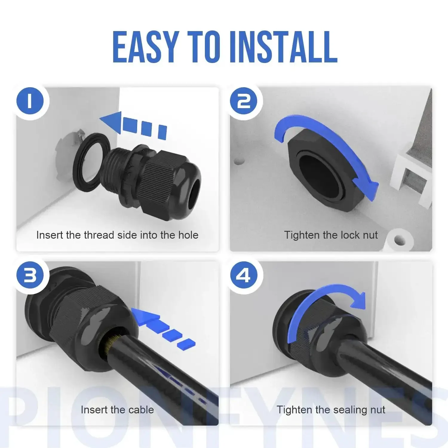 Waterproof PG13 Cable Glands Kit Adjustable 6 to 12mm 0.24 to 0.47 inch Nylon Joints With Gaskets 100 Pack Outdoor Tough PA66 Seals for Indoor and Outdoor Electrical Projects - Image 3