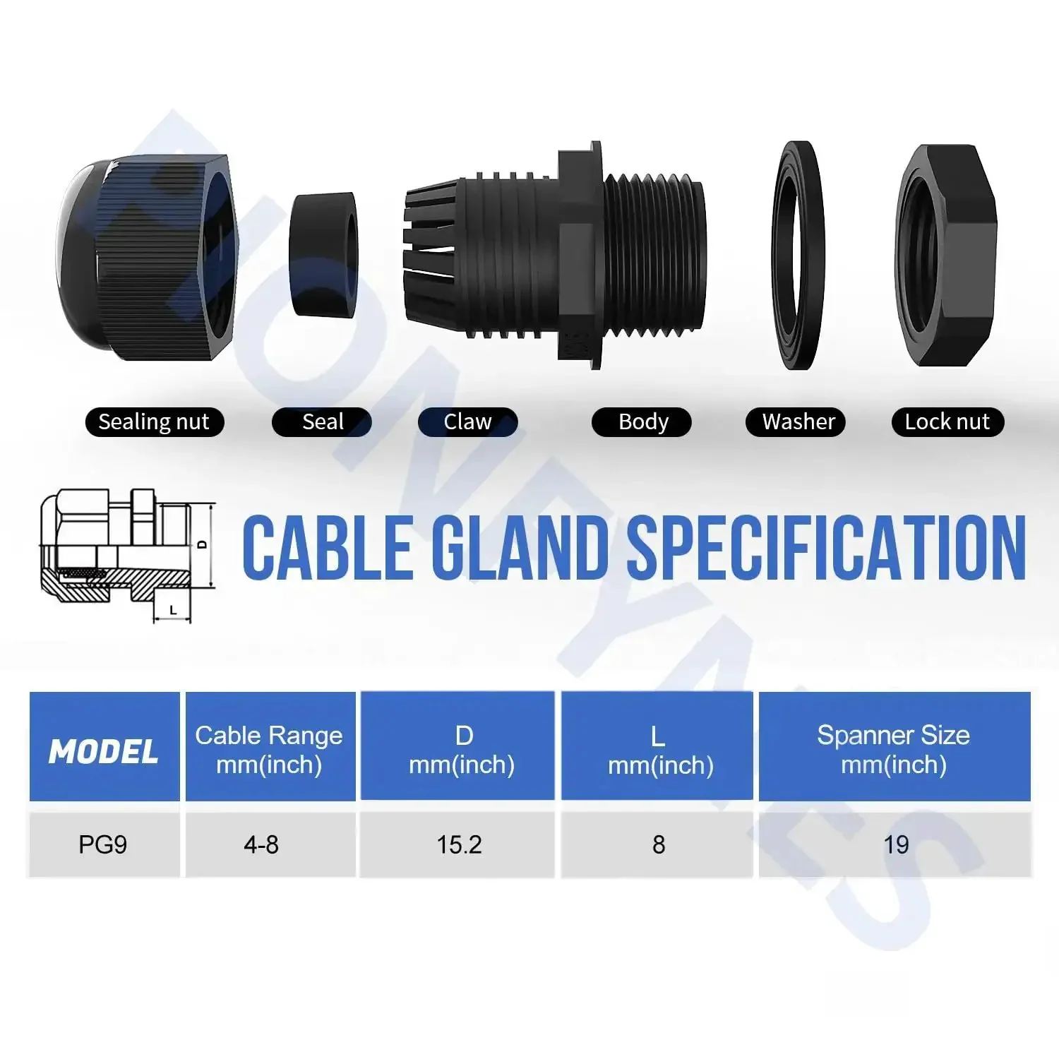 Waterproof PG9 Cable Gland 100 Piece Set, Adjustable 4-8mm Nylon Glands With Gaskets, IP68 Rated For Outdoor And Indoor Use, Tough PA66 Construction, 0.16-0.31 Inch Fit, Easy Install For Electrical Panels - Image 6